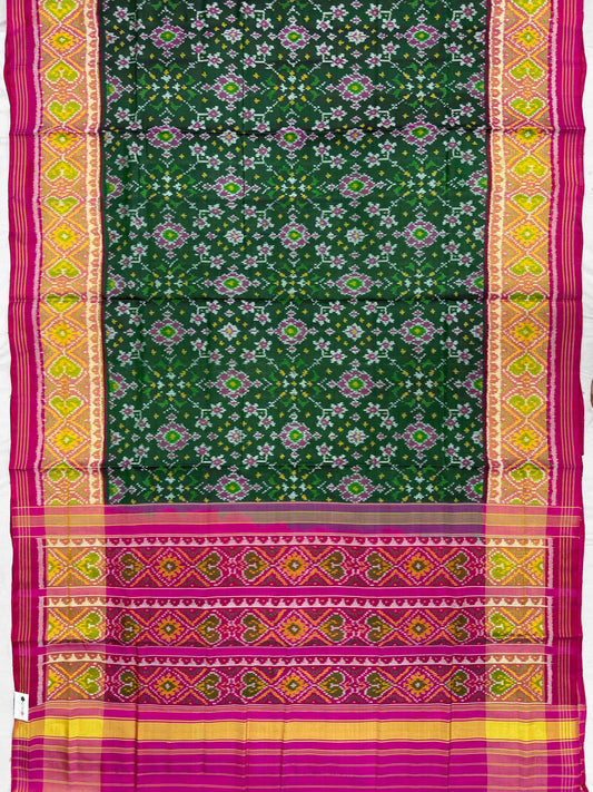 Pink & Green Navaratan Tissue border Patola Saree