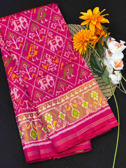 Pink Narikunj tissue border Rajkot Patola Saree