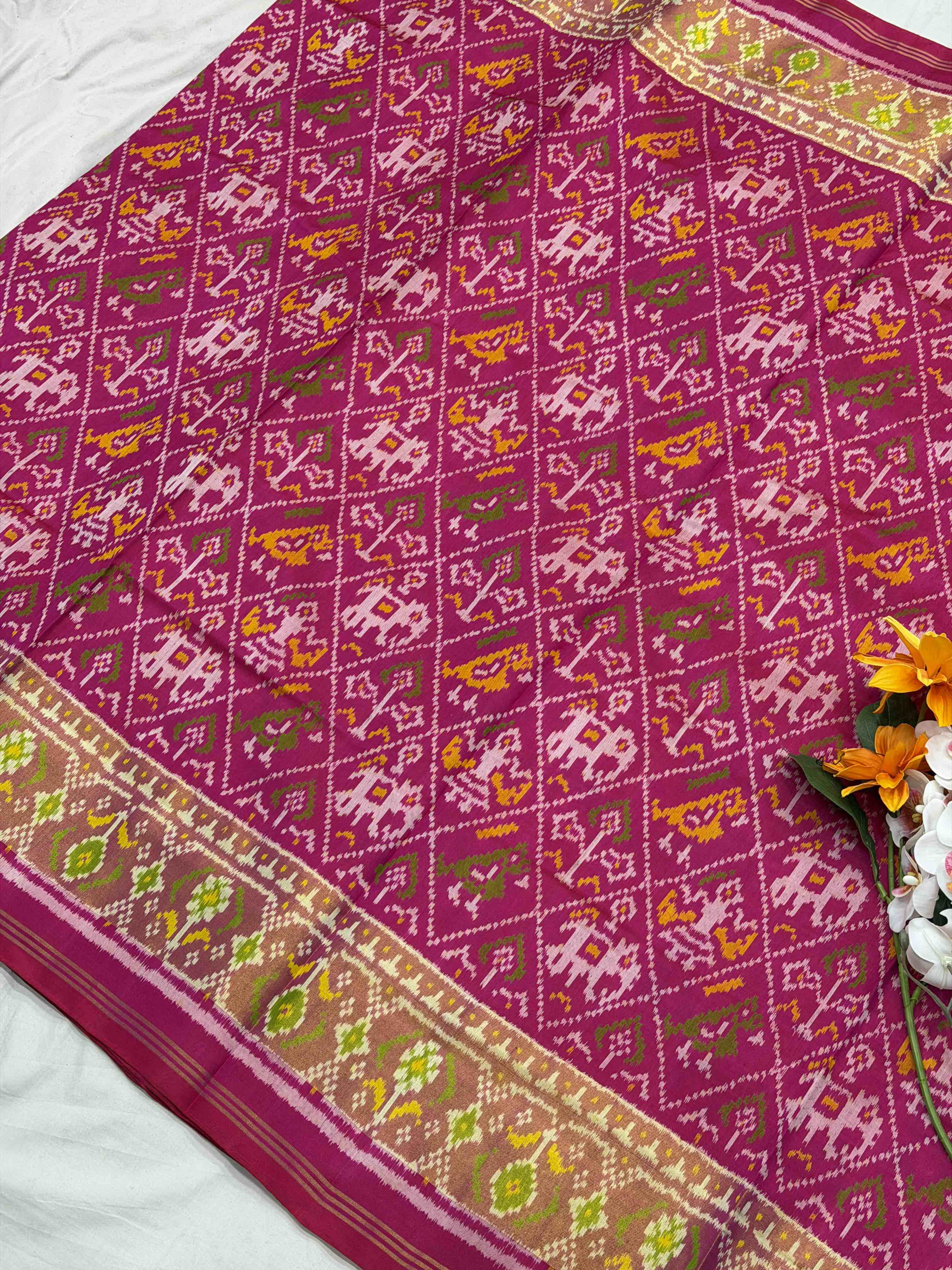 Pink Narikunj tissue border Rajkot Patola Saree
