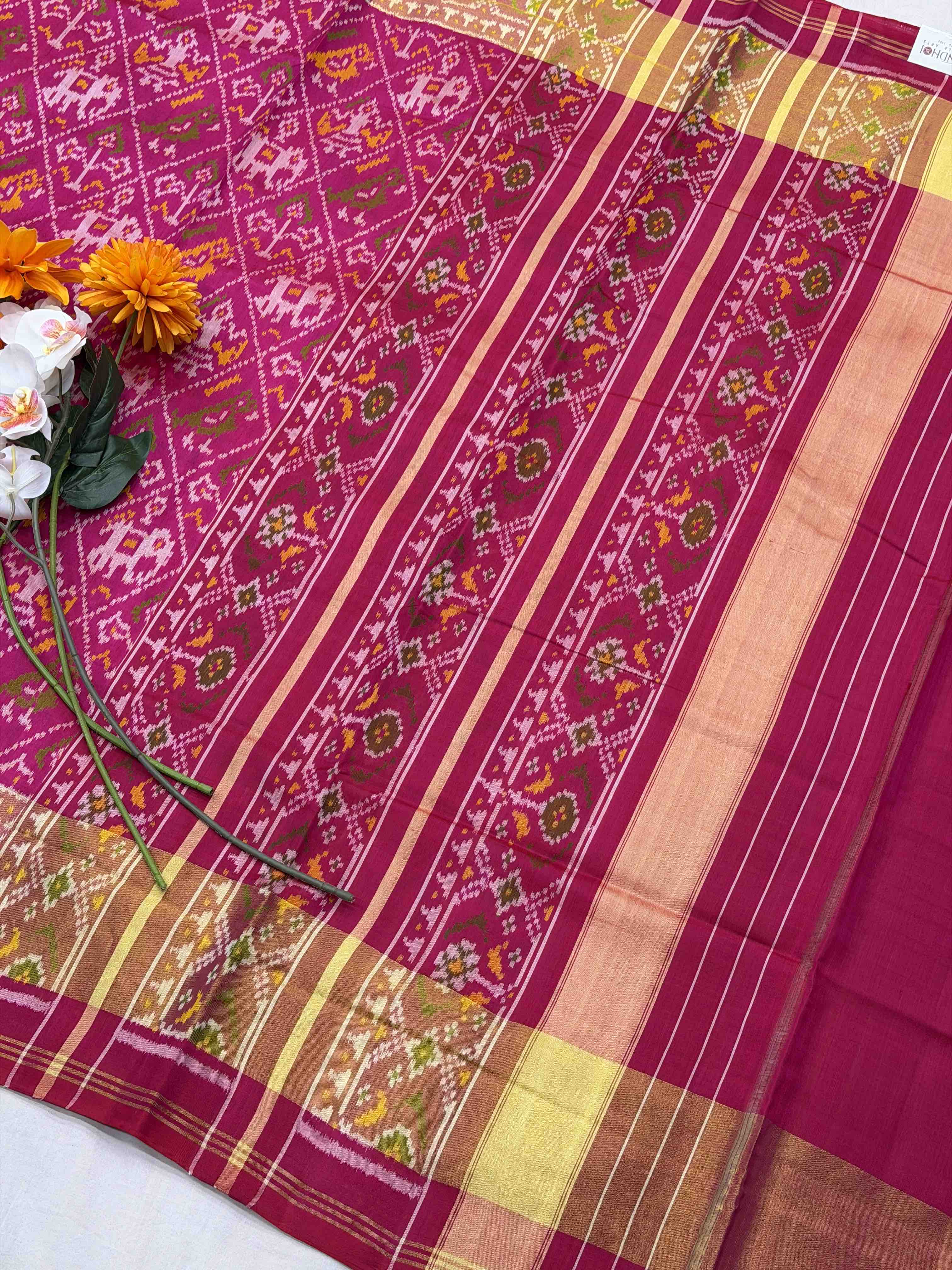 Pink Narikunj tissue border Rajkot Patola Saree