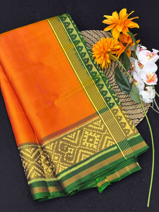 Green & Rust orange Gala border Patola Saree