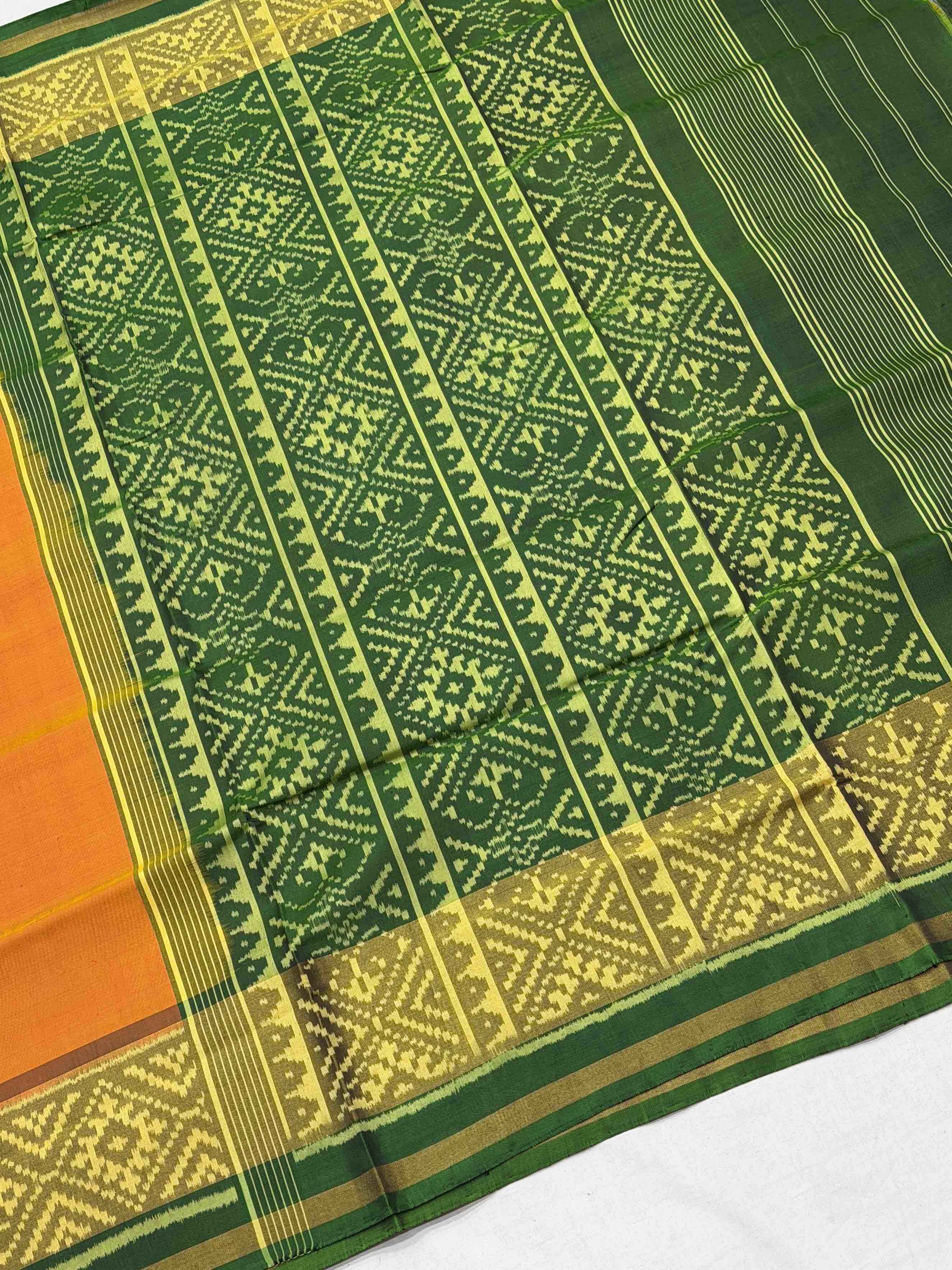 Green & Rust orange Gala border Patola Saree