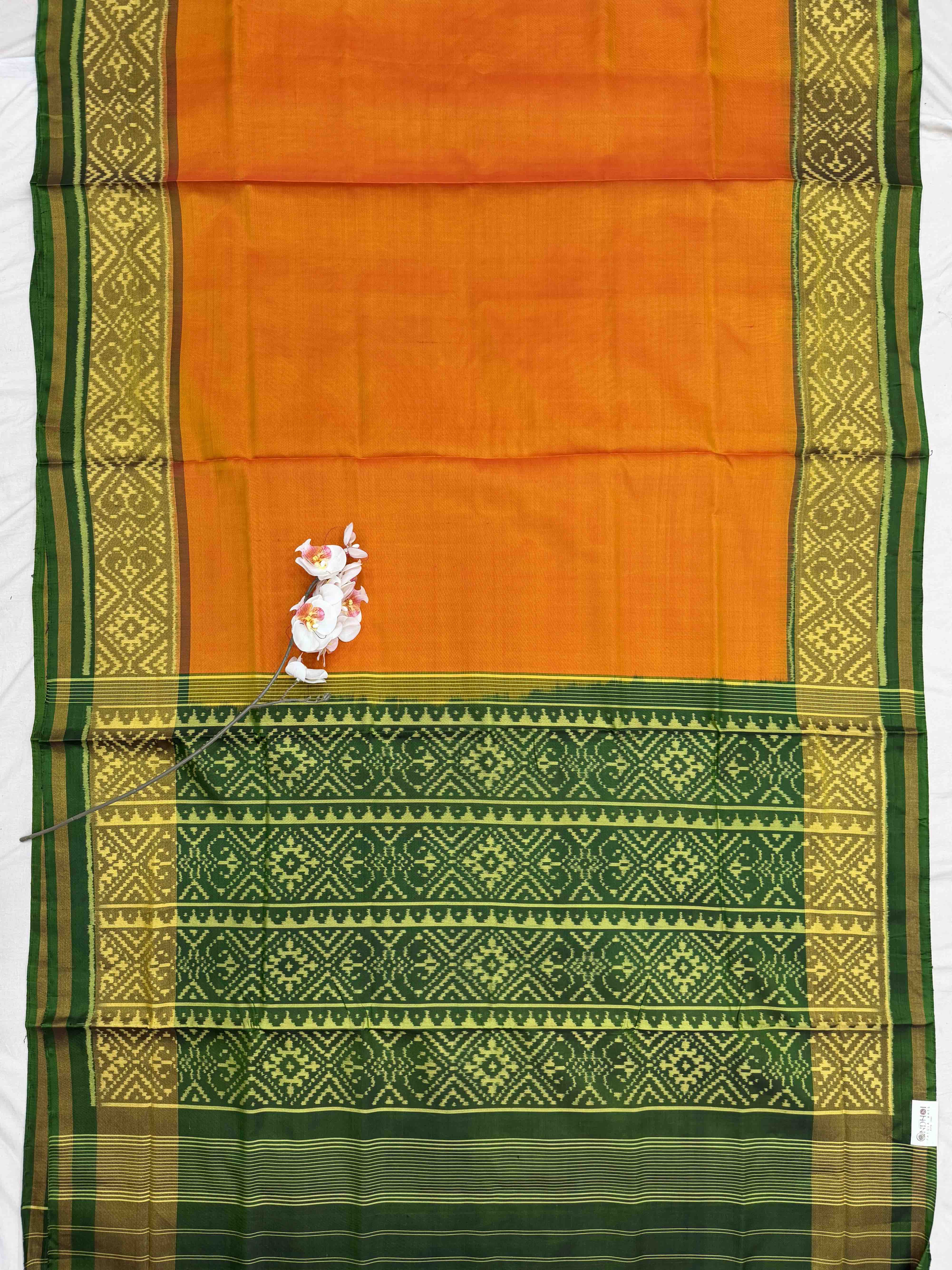 Green & Rust orange Gala border Patola Saree