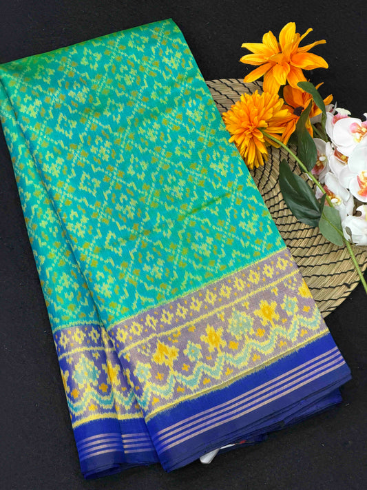 Blue & rama blue buttonful rajkot Patola Saree