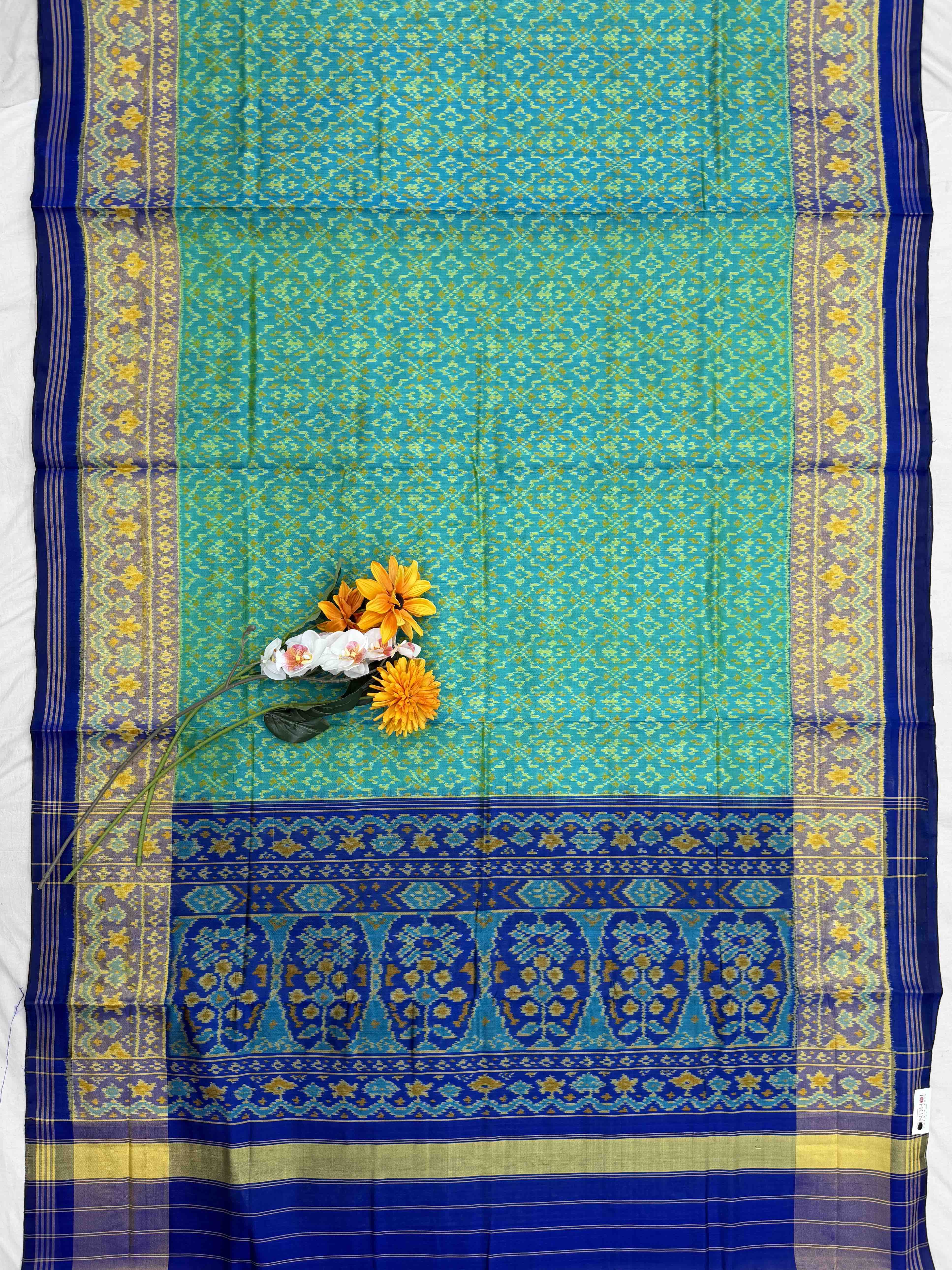 Blue & rama blue buttonful rajkot Patola Saree