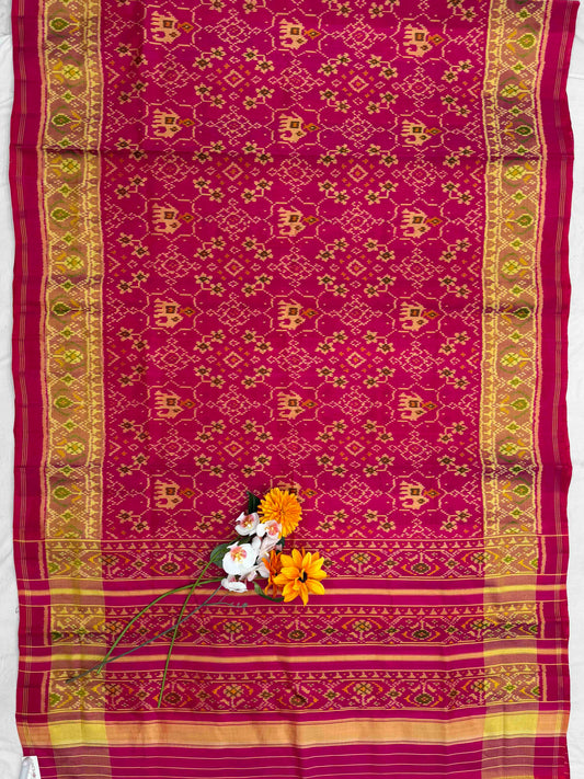 Pink Navaratan Hathi tissue border Patola Saree