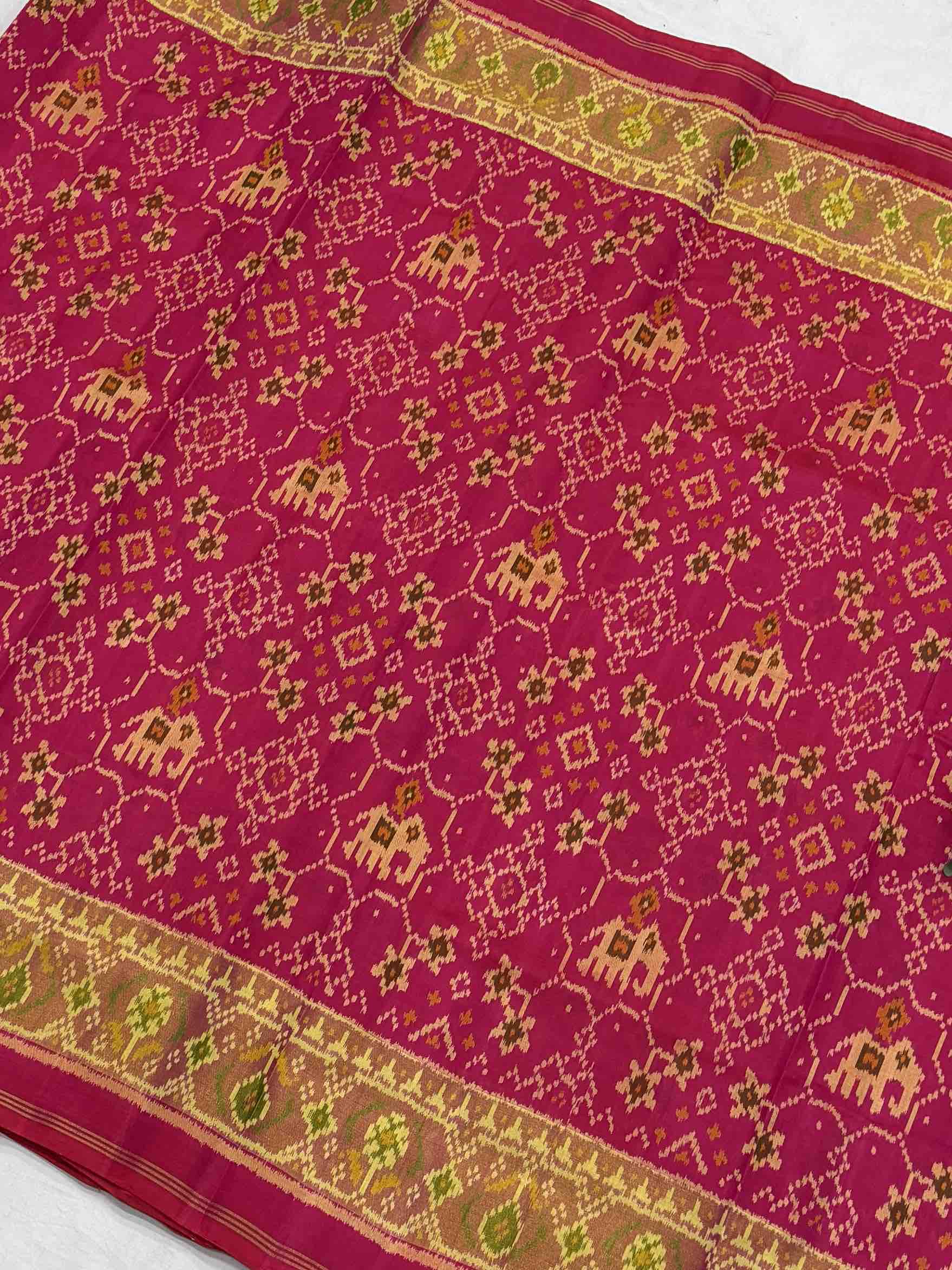 Pink Navaratan Hathi tissue border Patola Saree
