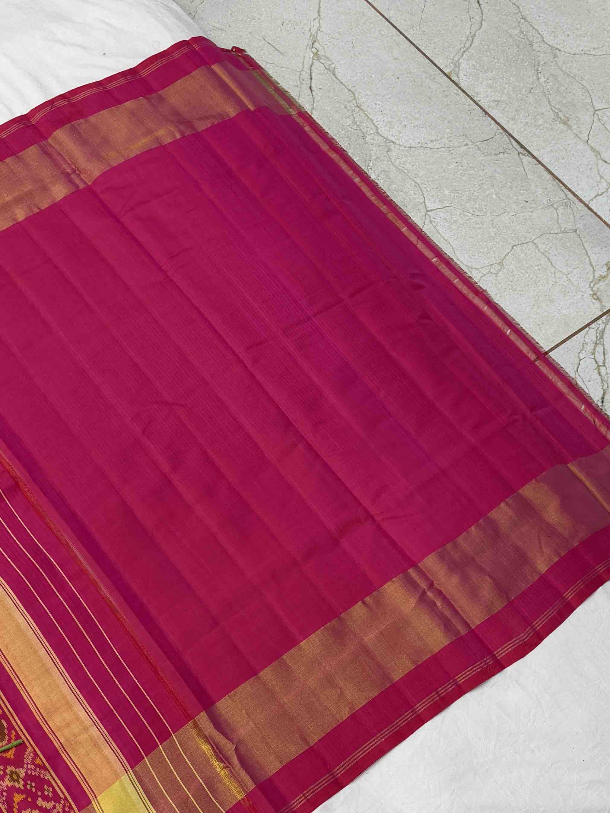 Pink Navaratan Hathi tissue border Patola Saree