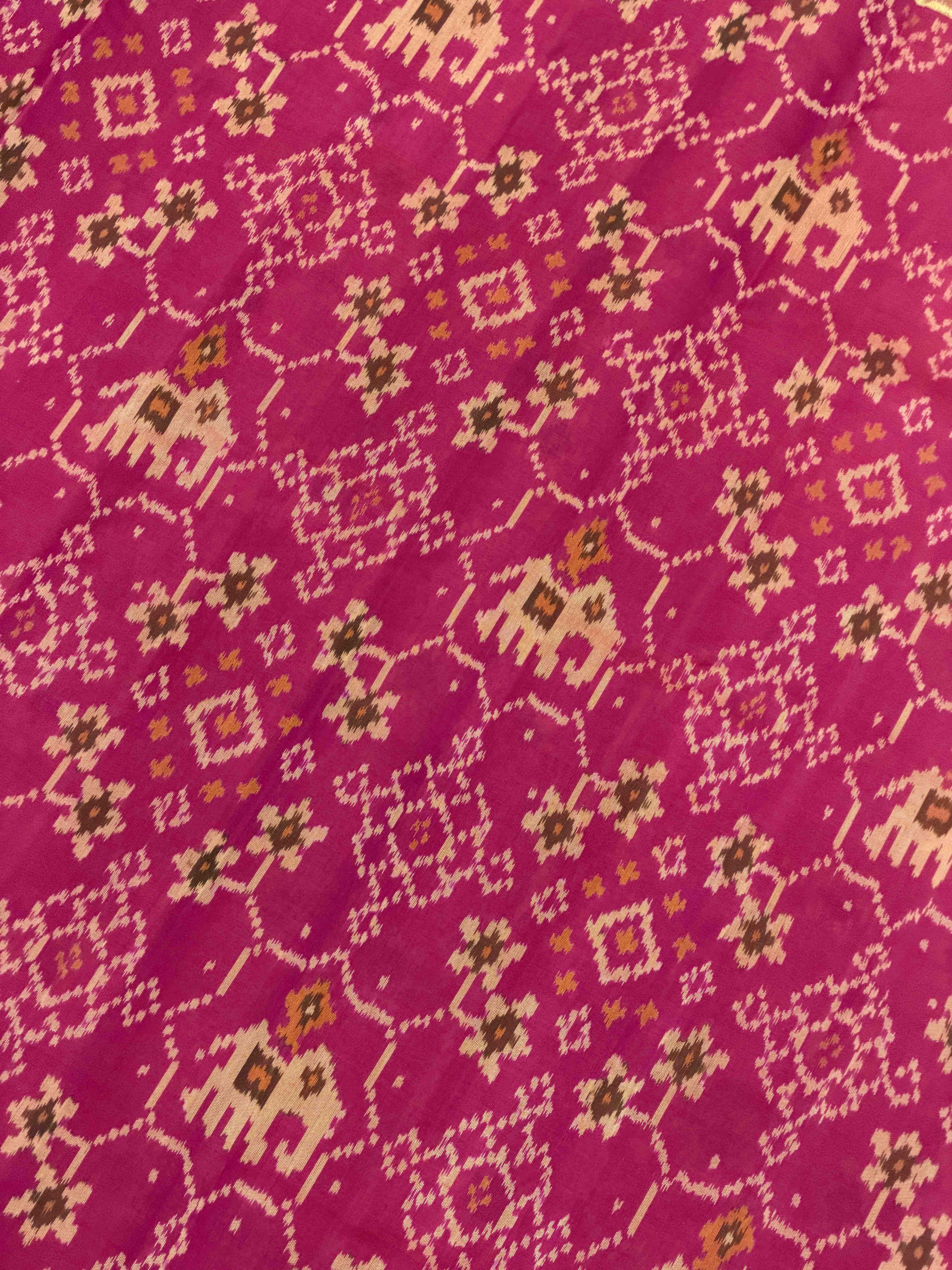 Pink Navaratan Hathi tissue border Patola Saree