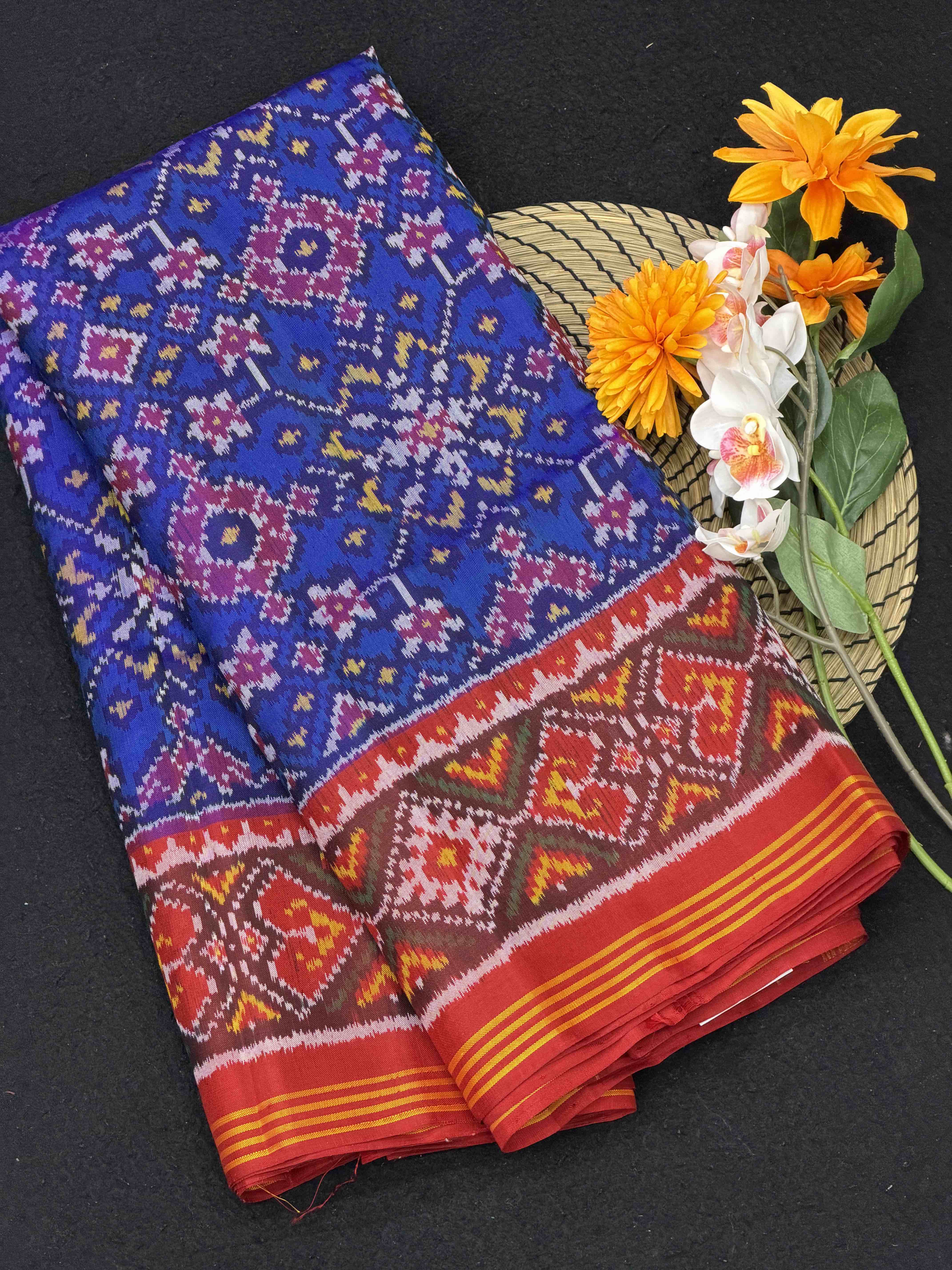 Red & Blue Navaratan Patola Saree