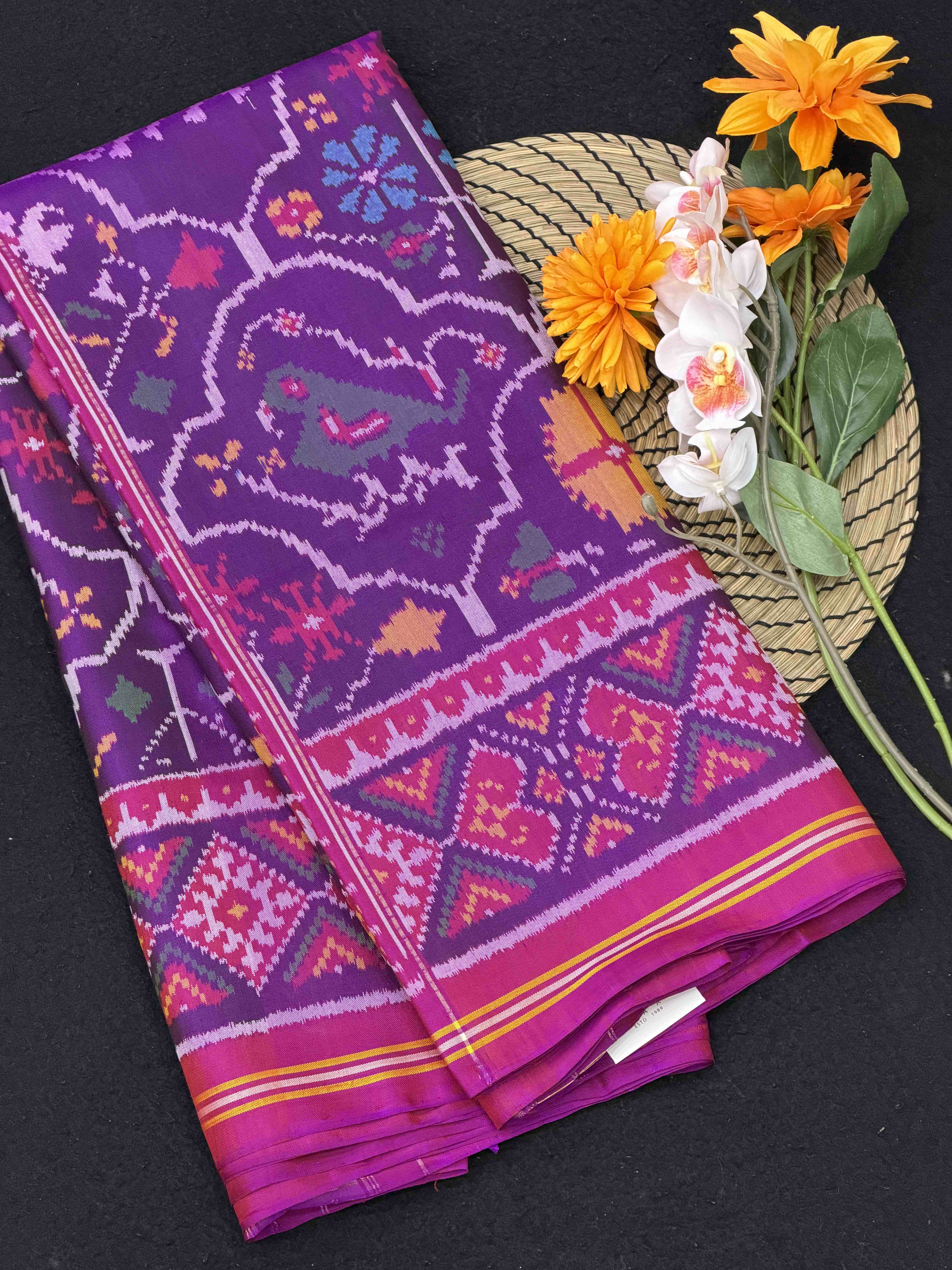 Pink Purple Figures Design Single ikat Patan Patola Saree