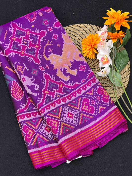 Purple Chhabdi with Beautiful Patola motifs Single ikat Patan Patola