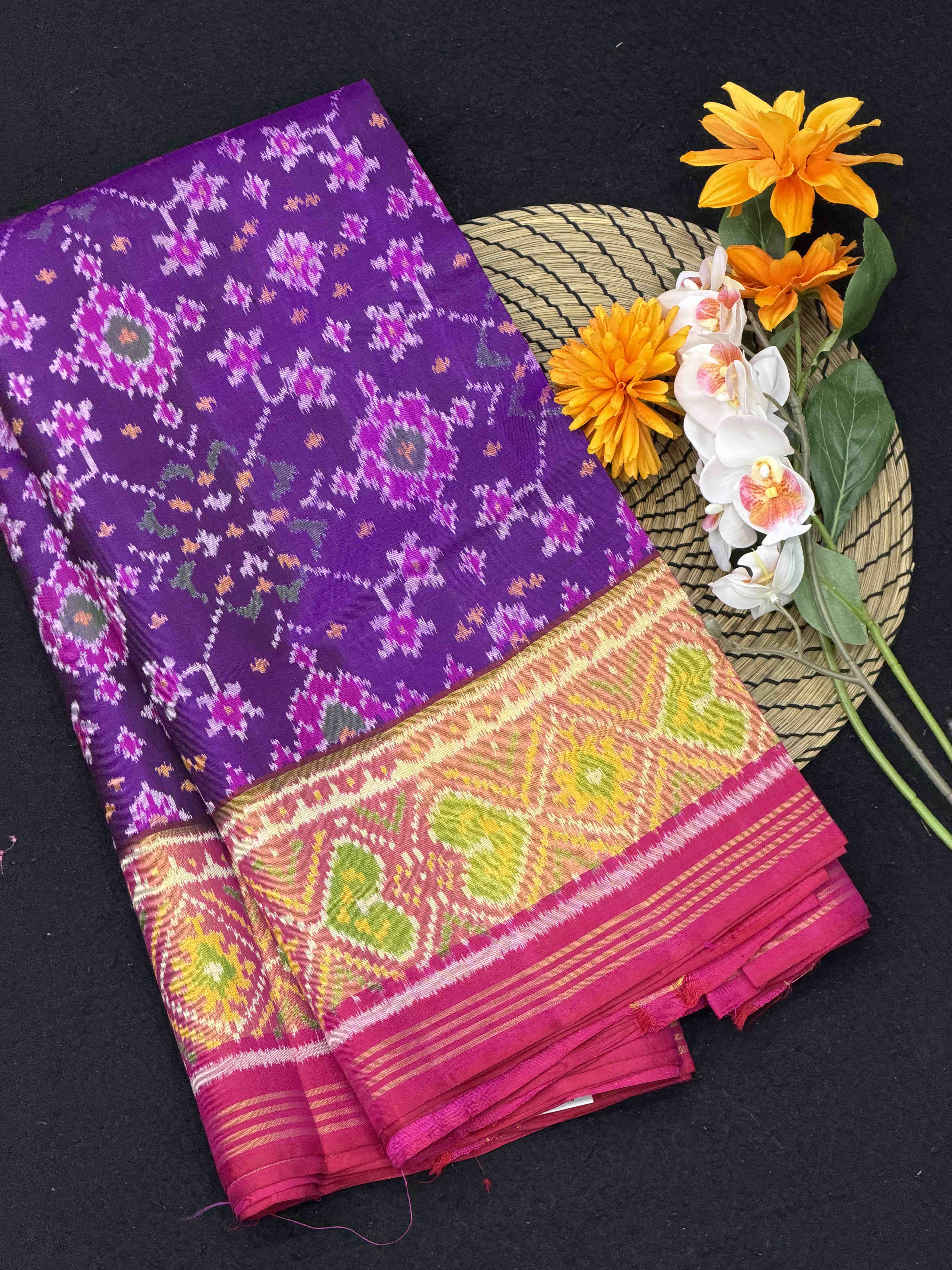 Pink & Purple Navaratan Tissue border Rajkot Patola Saree