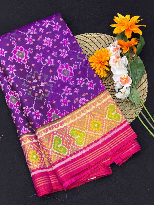 Pink & Purple Navaratan Tissue border Rajkot Patola Saree
