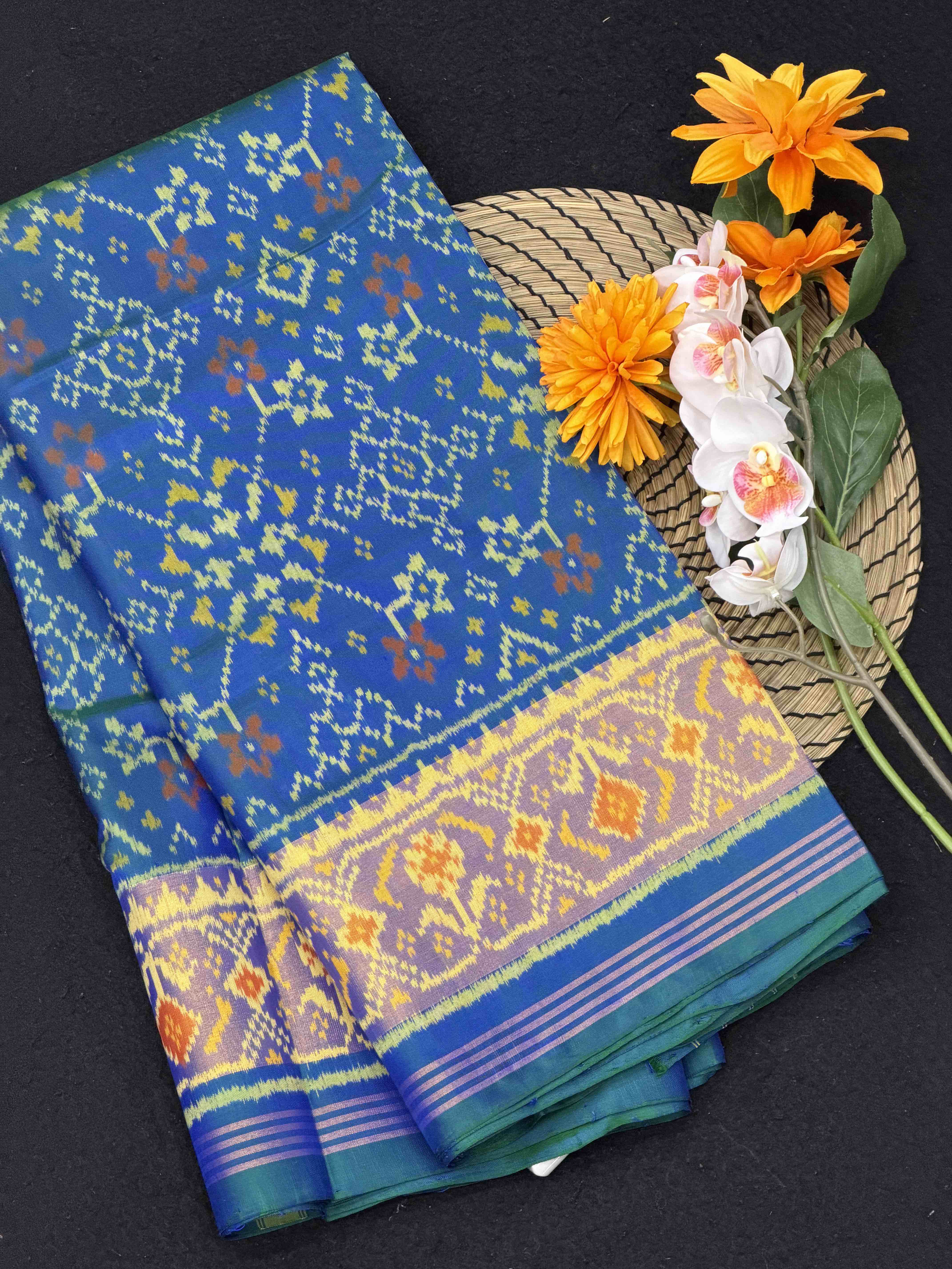 Peacock blue navarat tissue border Rajkot Patola Saree