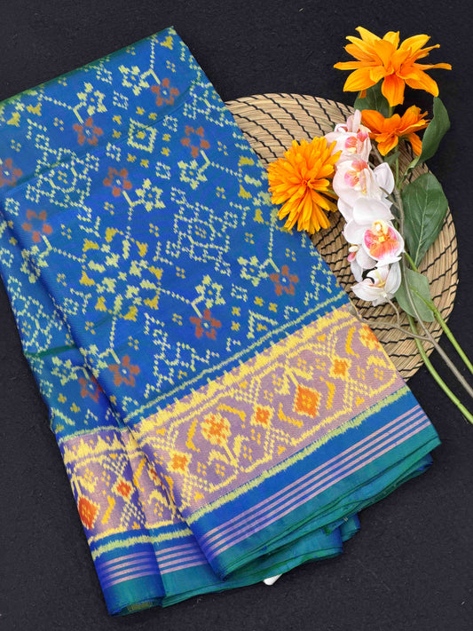 Peacock blue navarat tissue border Rajkot Patola Saree