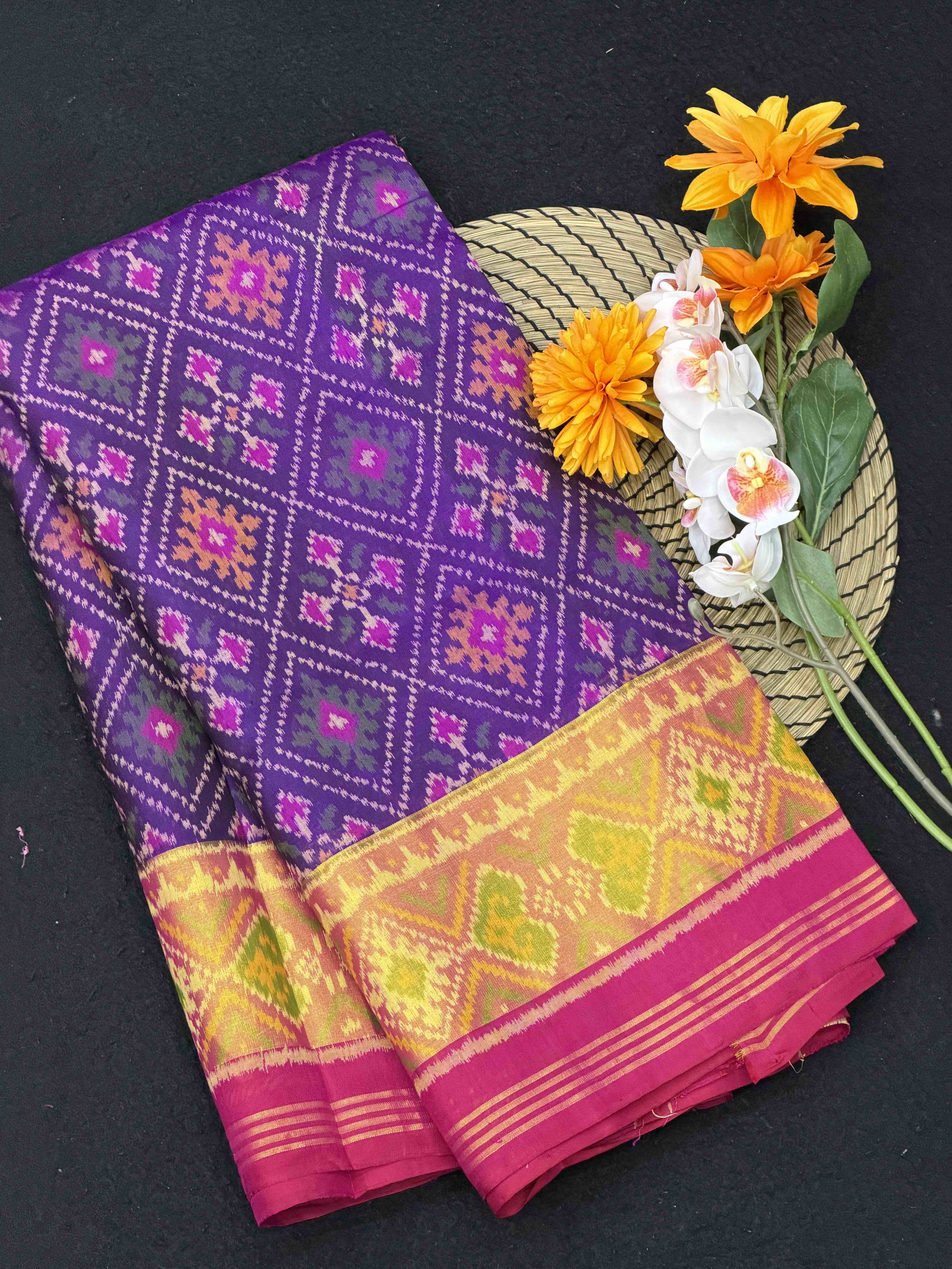 Pink & Purple Panchanda tissue Border Patola Saree