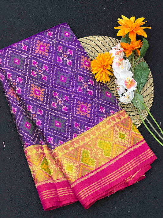 Pink & Purple Panchanda tissue Border Patola Saree