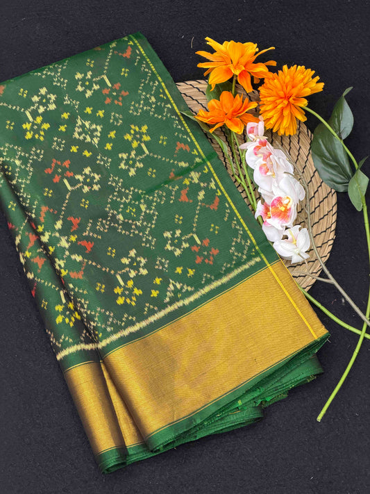 Pink broad tissue border Rajkot Patola Saree