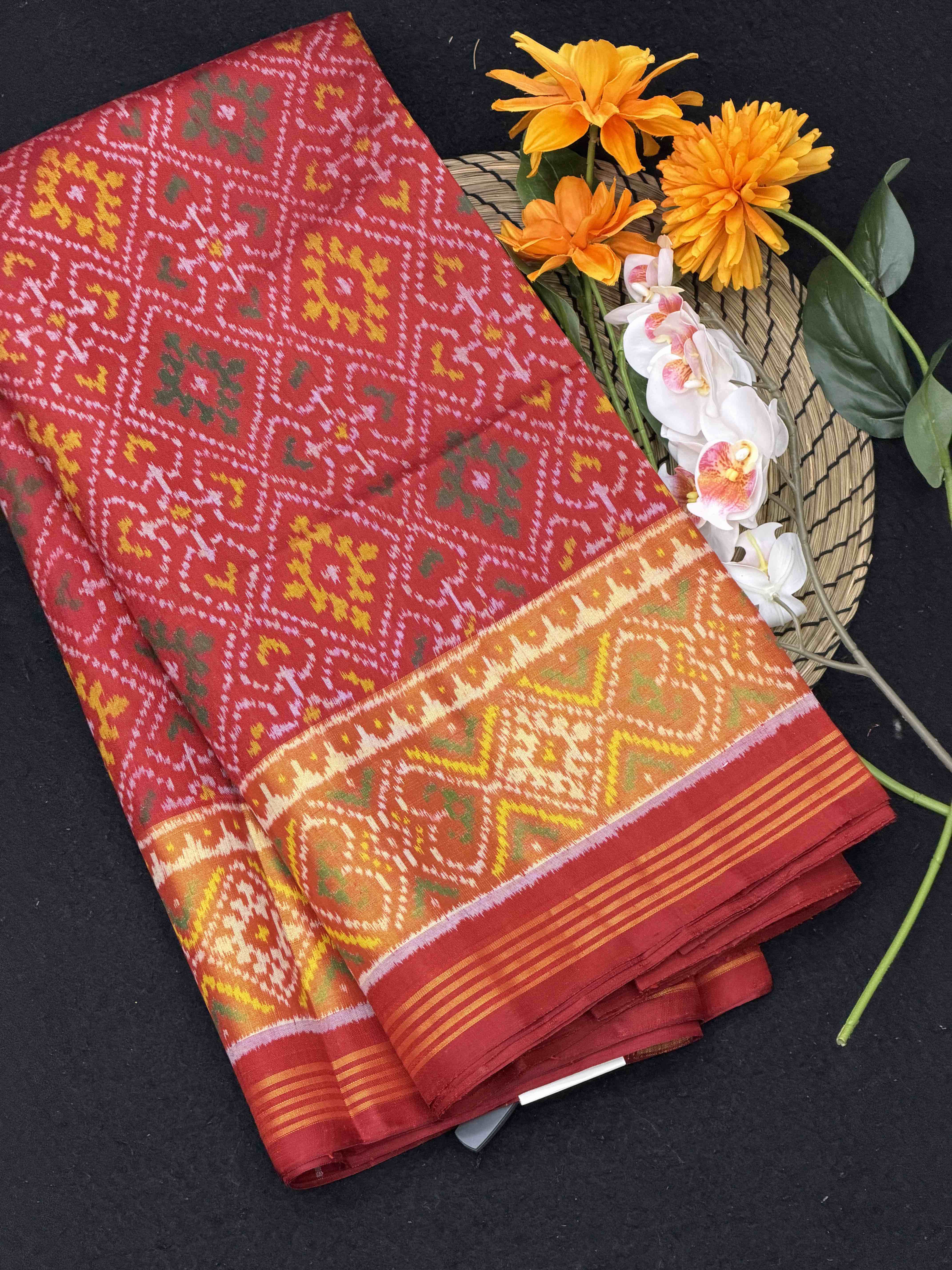 Red tissue Border Panchanda Rajkot Patola Saree