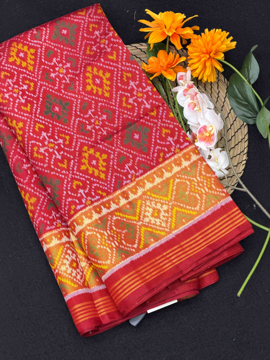 Red tissue Border Panchanda Rajkot Patola Saree