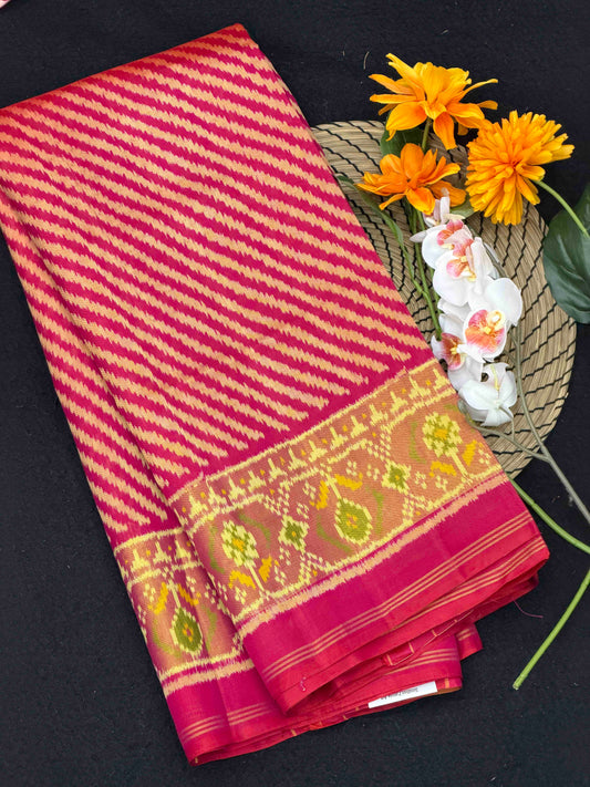 Pink Tissue Border laheriya pattern Rajkot Patola Saree