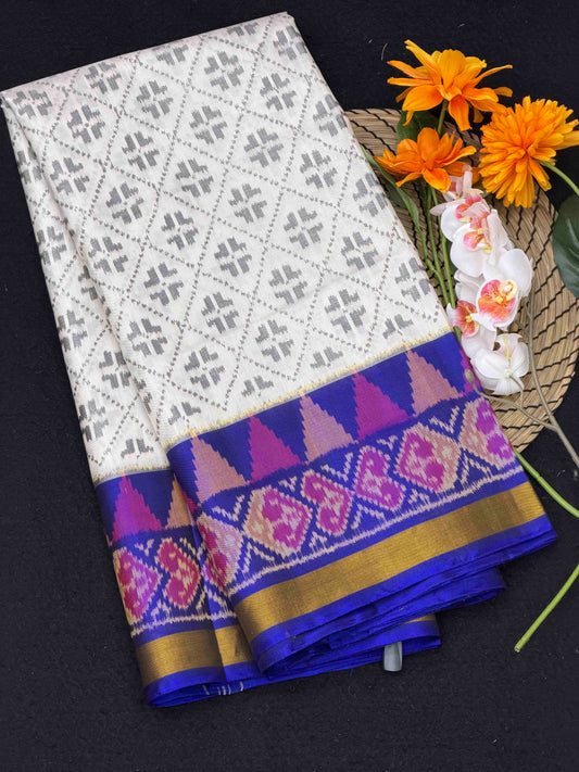 Blue & white diamond chex rajkot Patola Saree