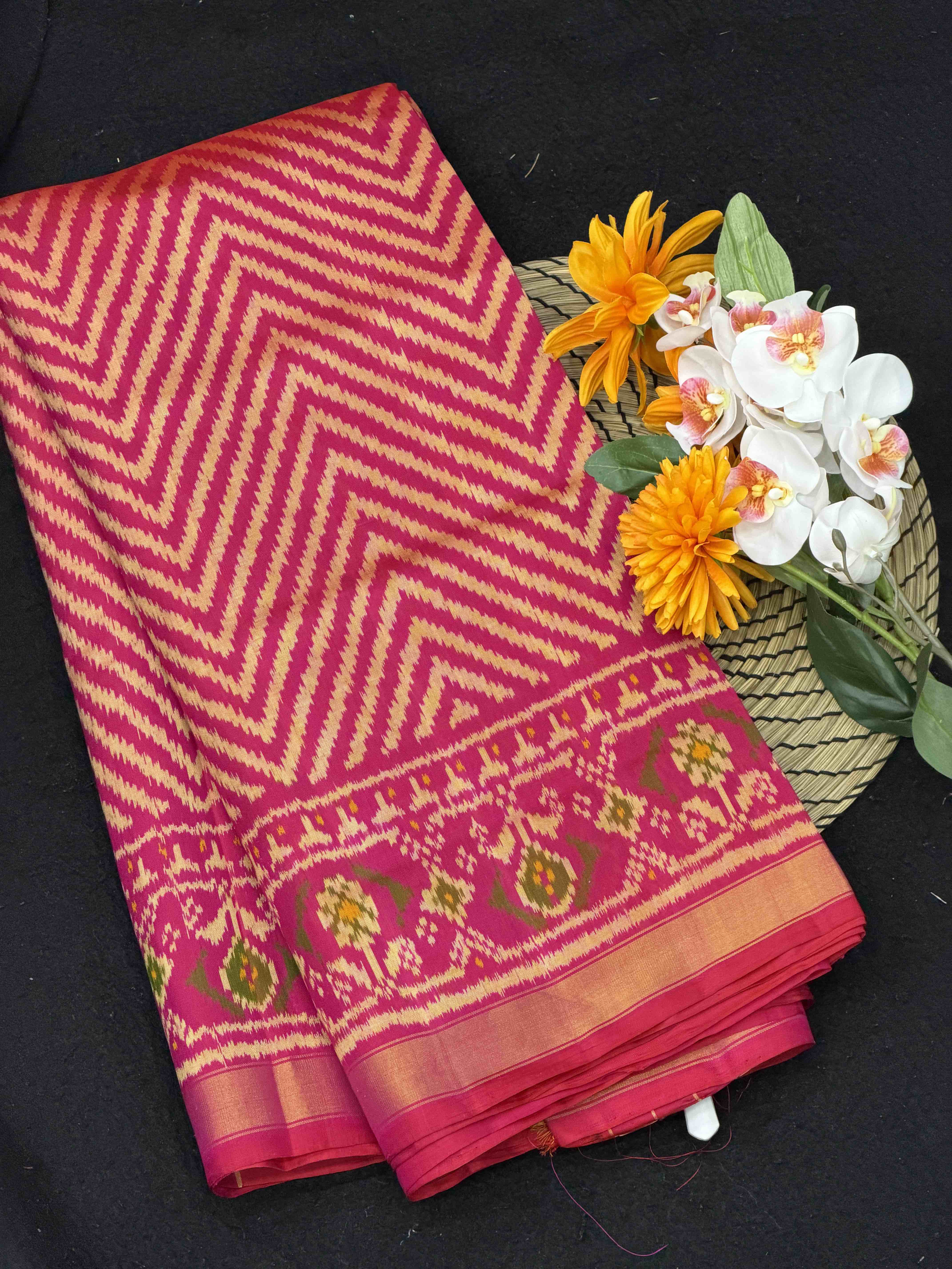 Pink zigzag Rajkot Patola Saree