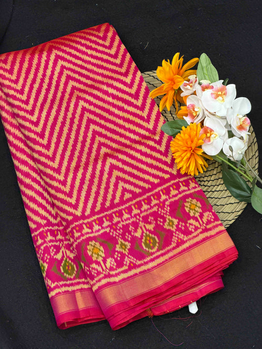 Pink zigzag Rajkot Patola Saree