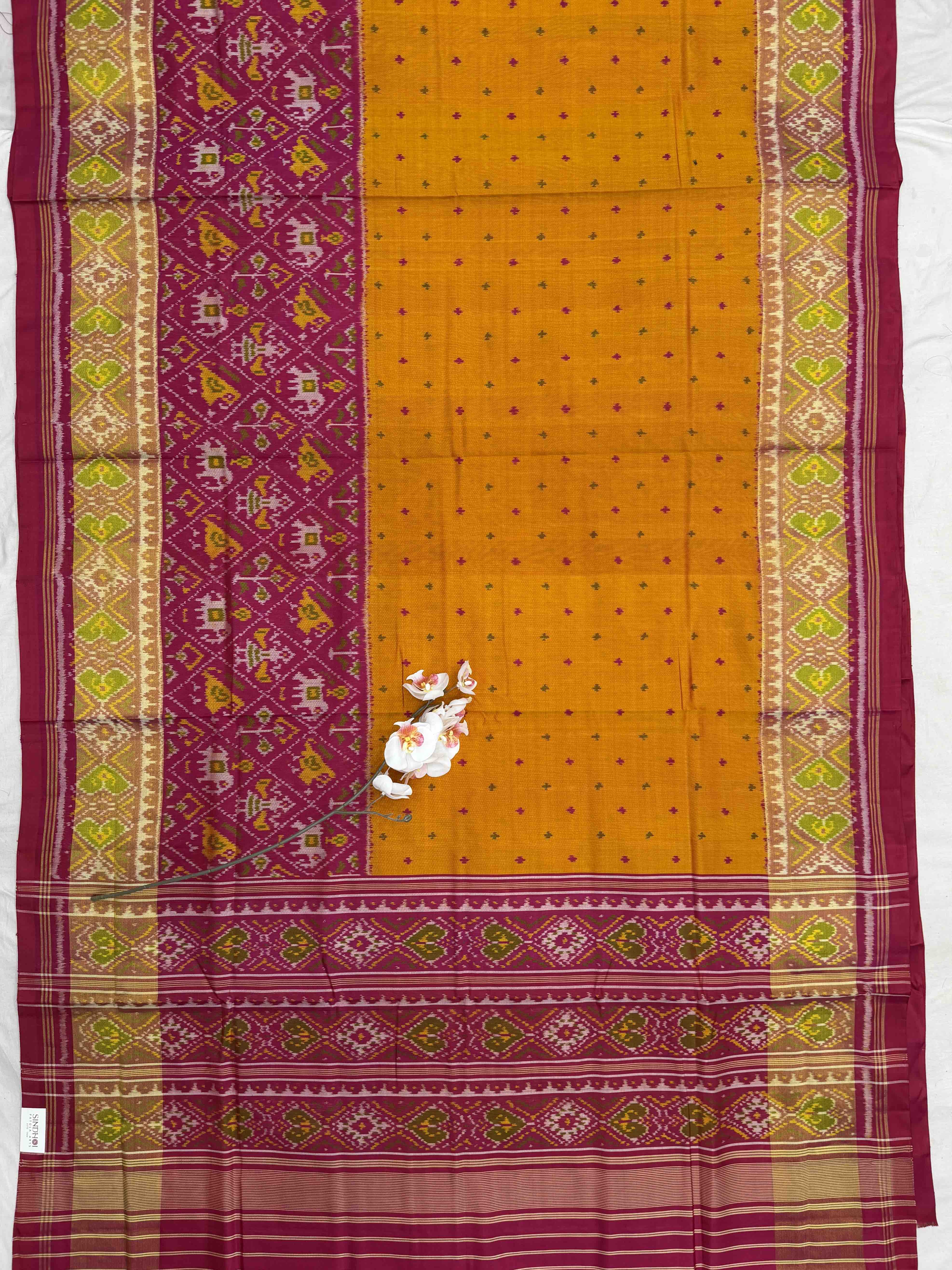 Pink & Musterd Skirt border Rajkot Patola Saree