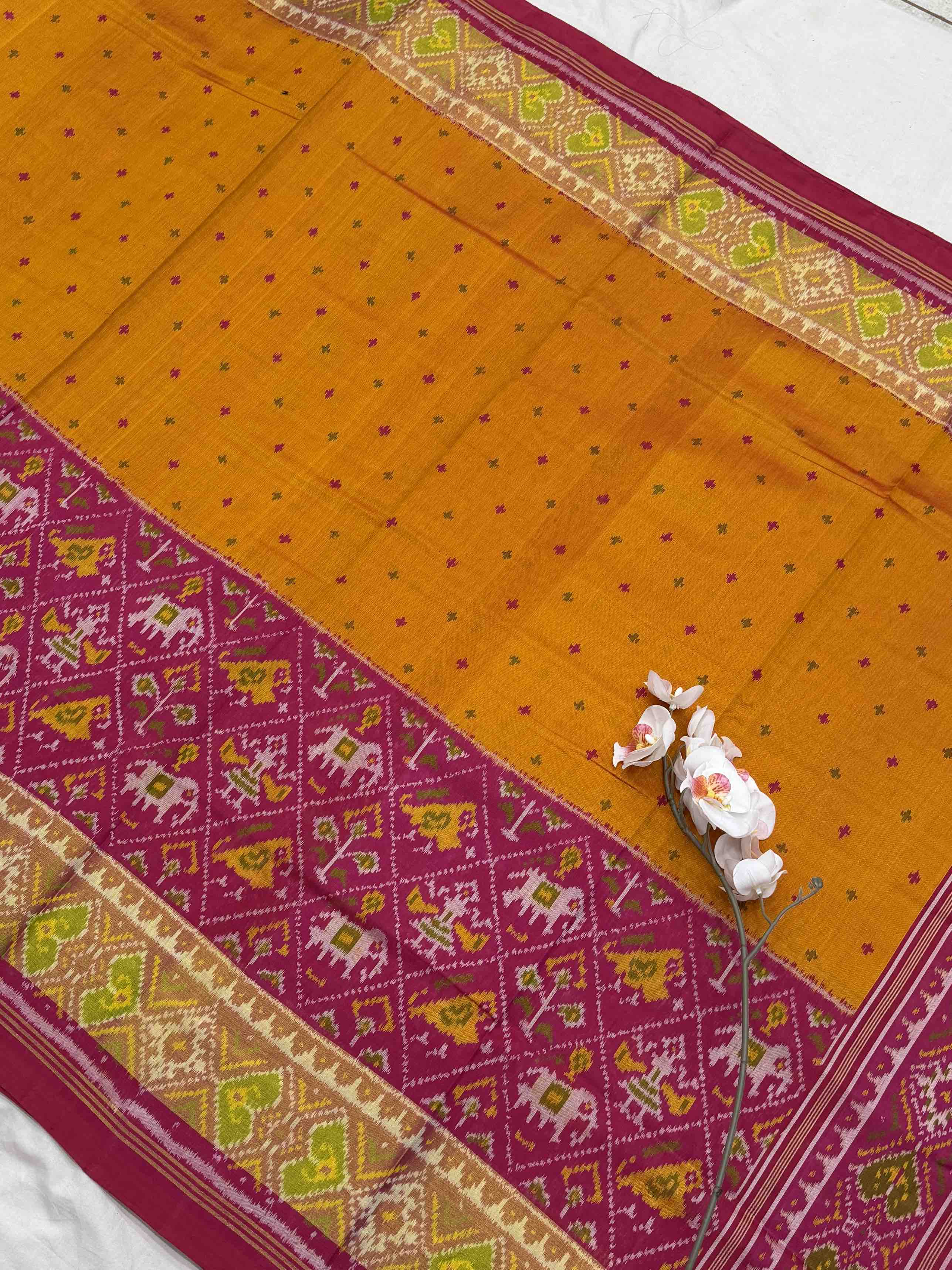 Pink & Musterd Skirt border Rajkot Patola Saree