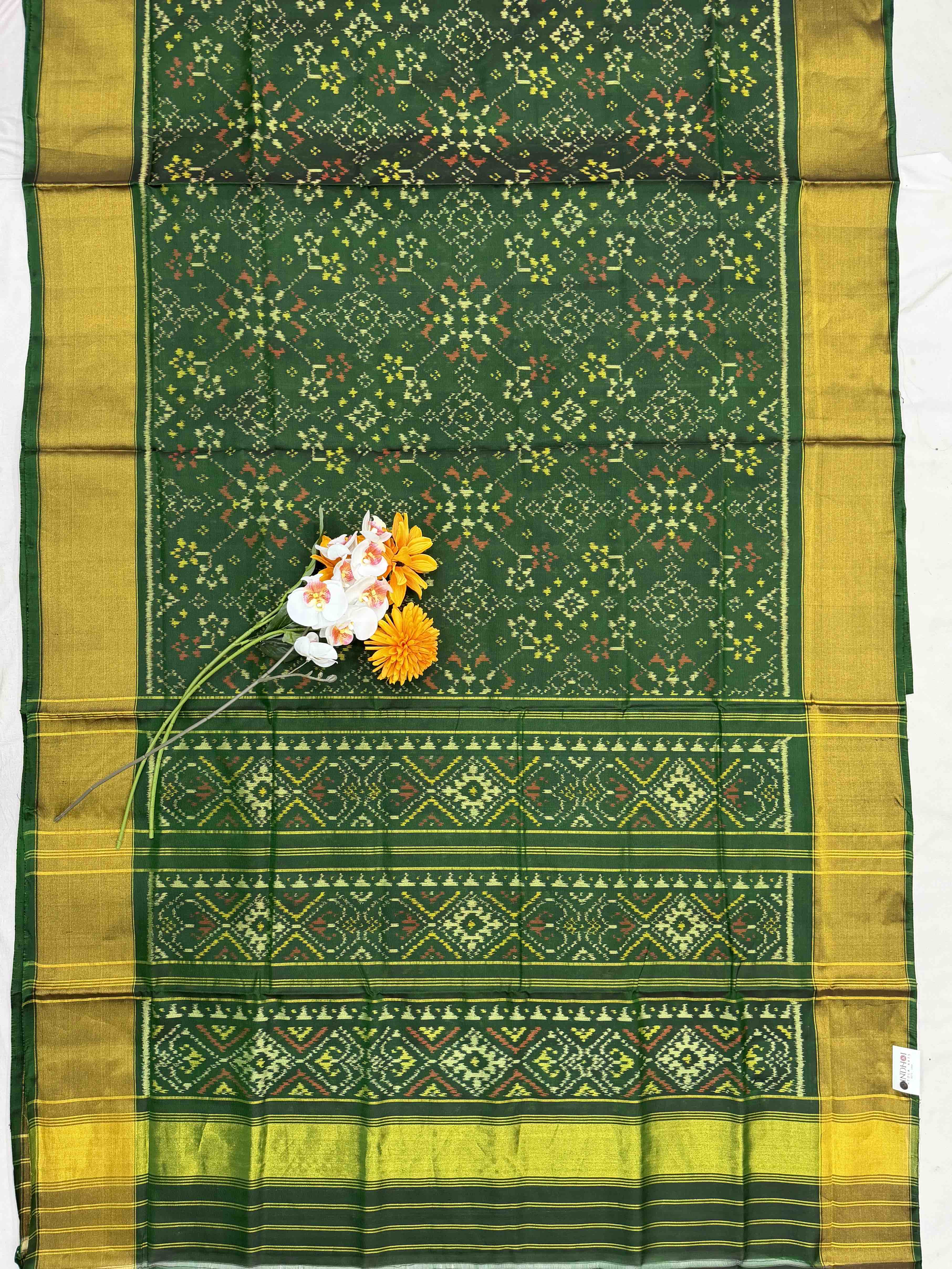 Pink broad tissue border Rajkot Patola Saree