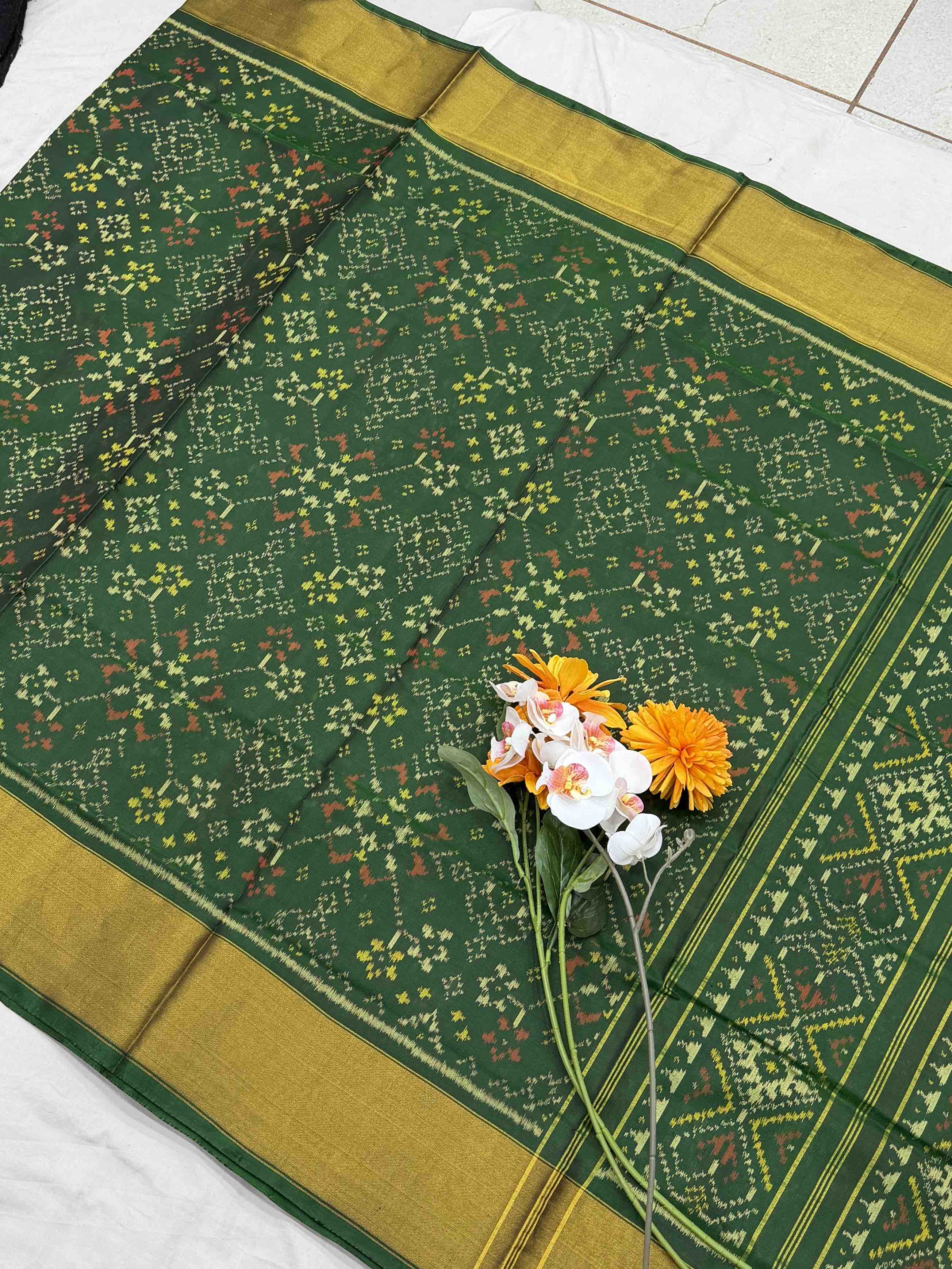 Pink broad tissue border Rajkot Patola Saree