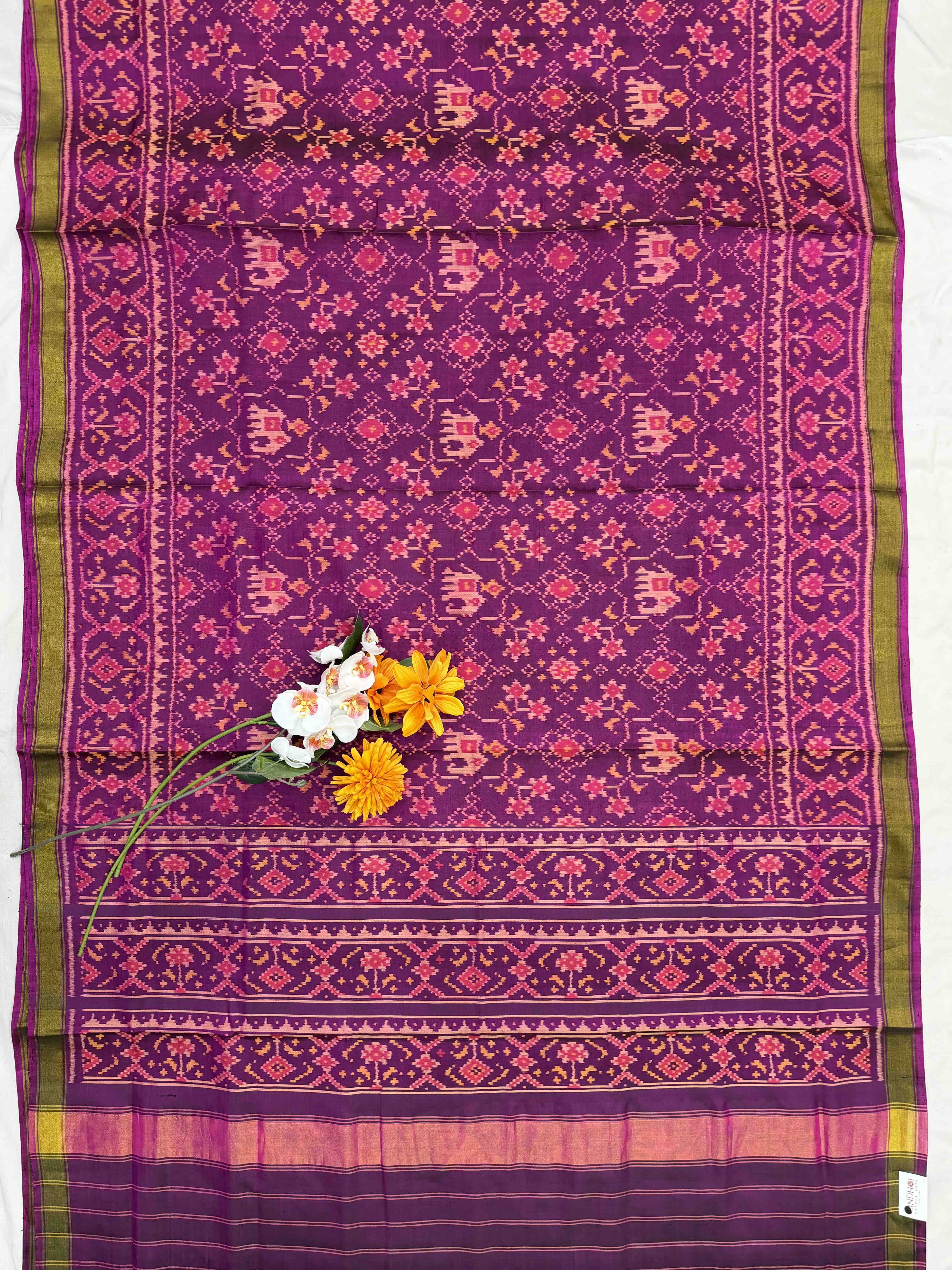 Magenta Purple Navartan Hathi rajkot Patola Saree