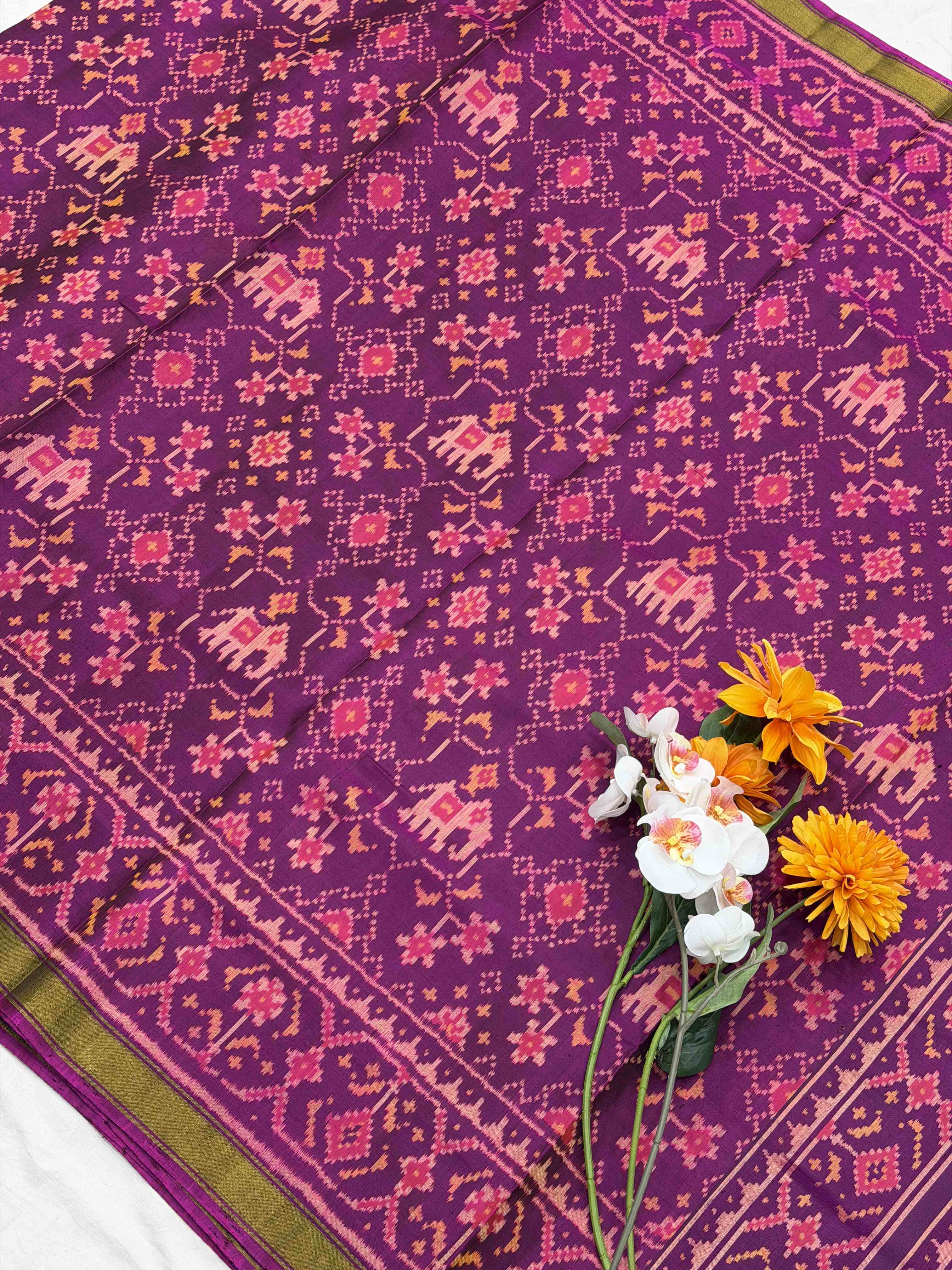 Magenta Purple Navartan Hathi rajkot Patola Saree