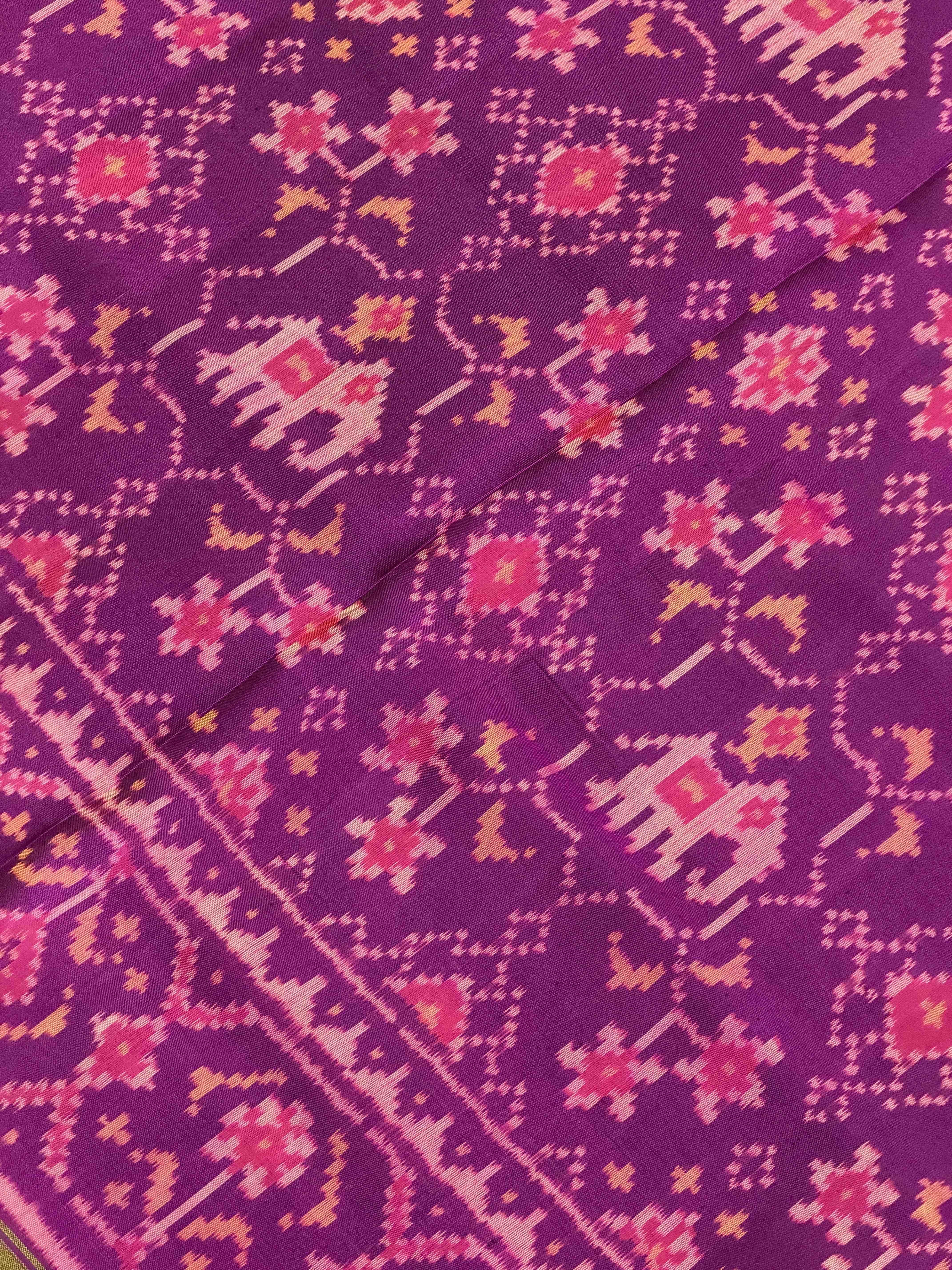 Magenta Purple Navartan Hathi rajkot Patola Saree