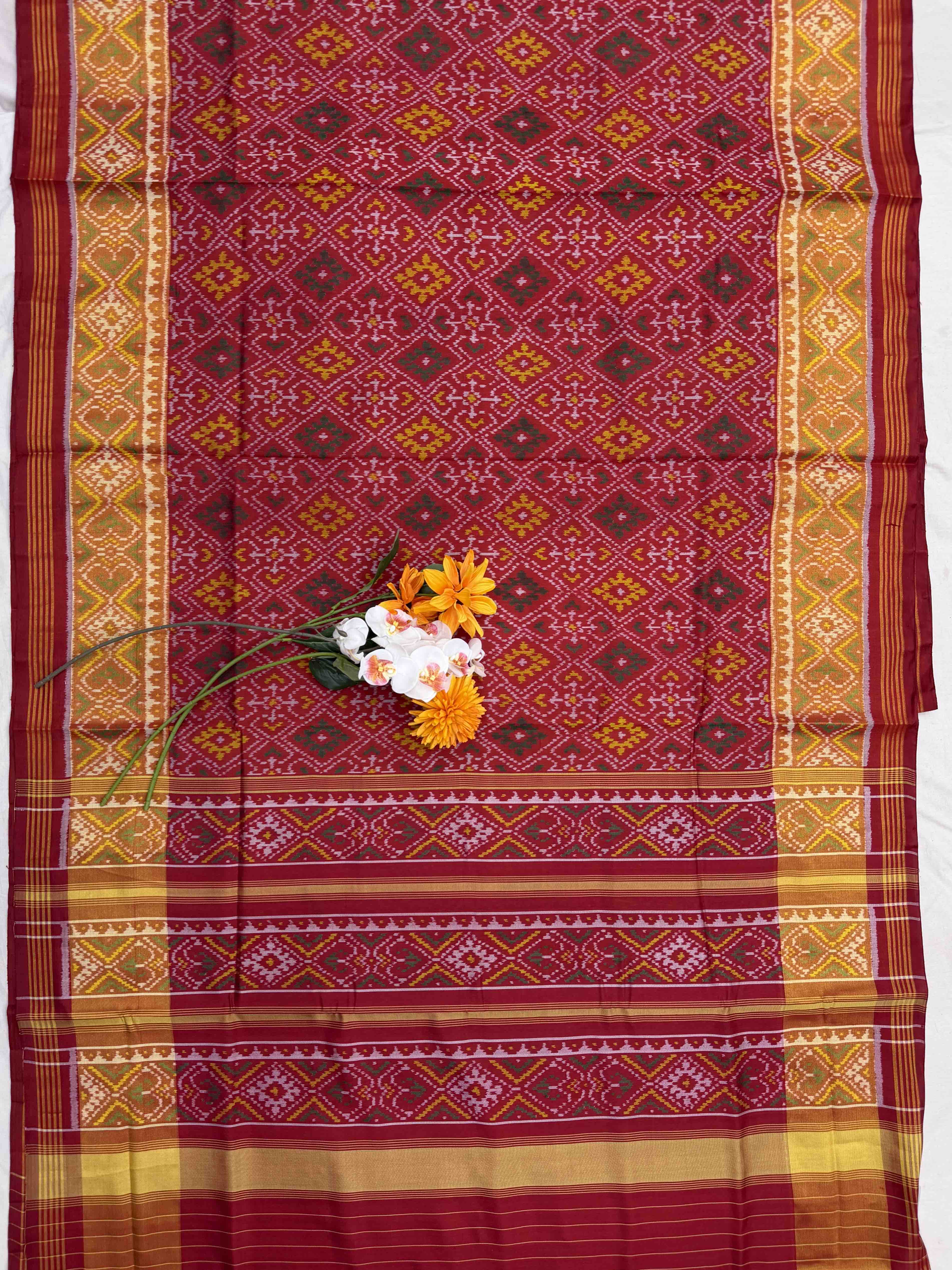 Red tissue Border Panchanda Rajkot Patola Saree