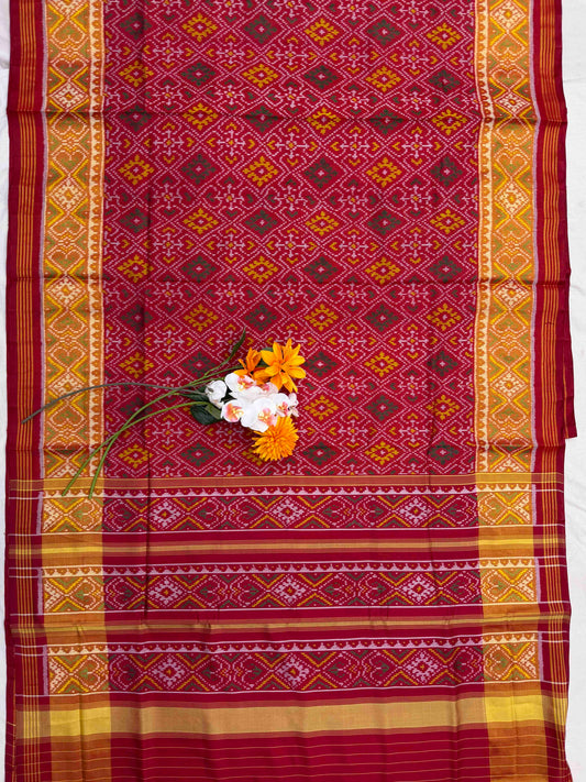 Red tissue Border Panchanda Rajkot Patola Saree