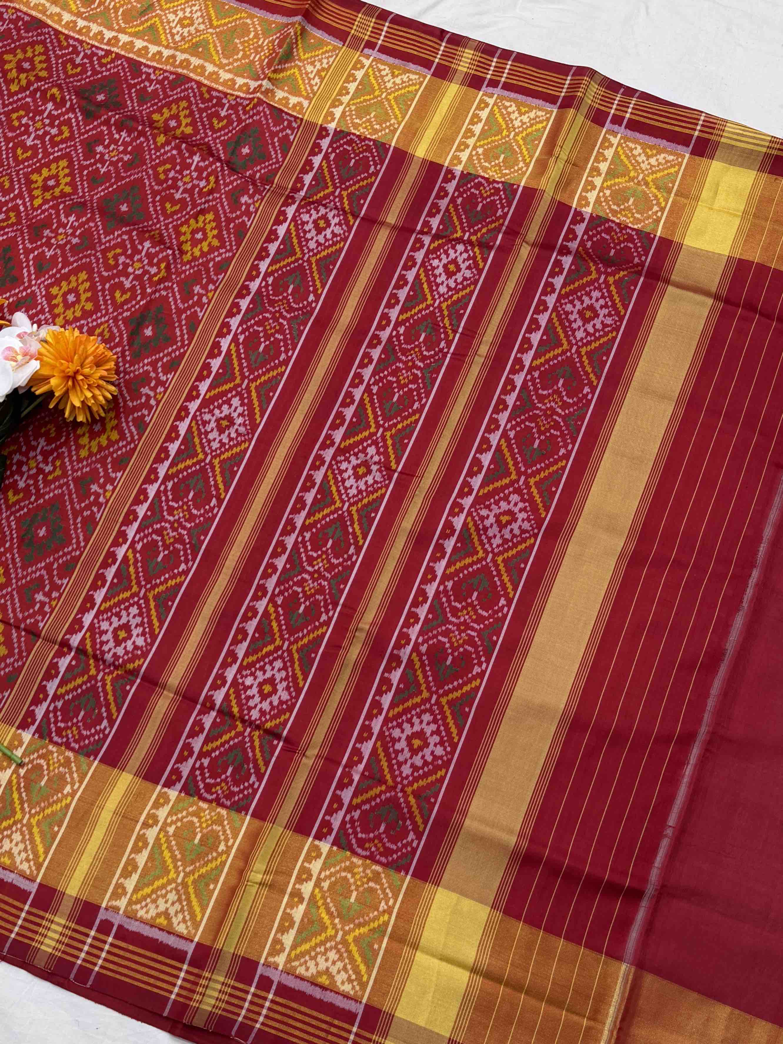 Red tissue Border Panchanda Rajkot Patola Saree