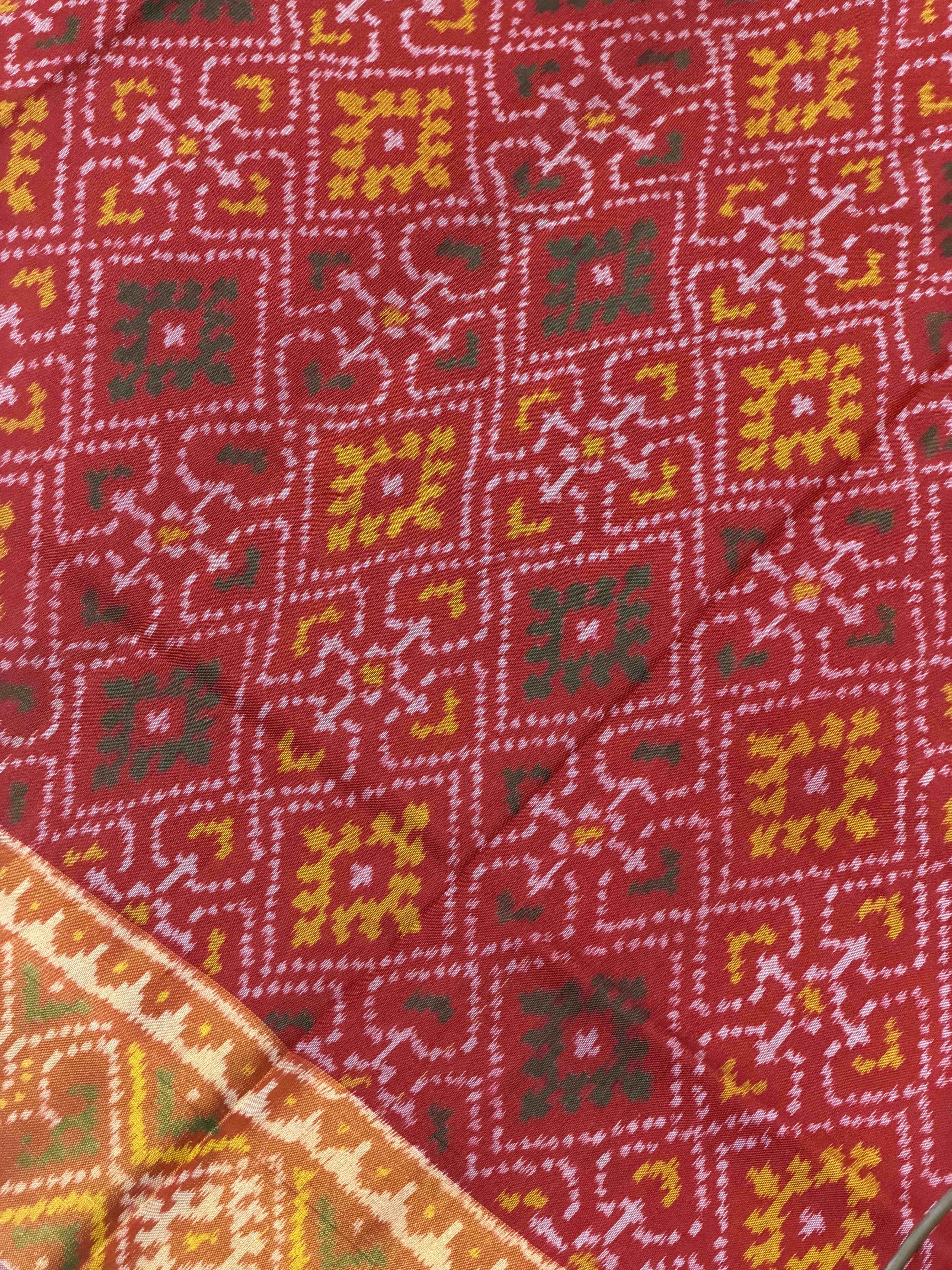 Red tissue Border Panchanda Rajkot Patola Saree