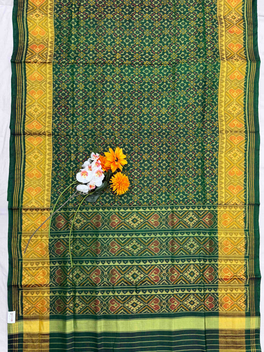 Green tissue border button ful Patola Saree