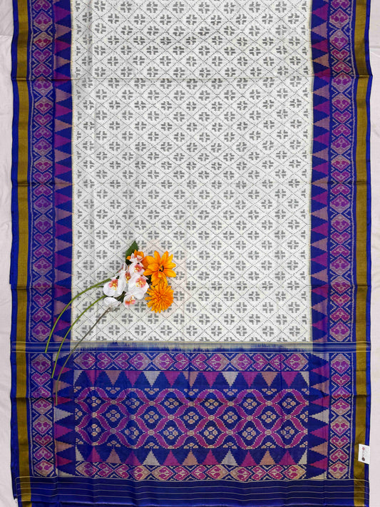 Blue & white diamond chex rajkot Patola Saree