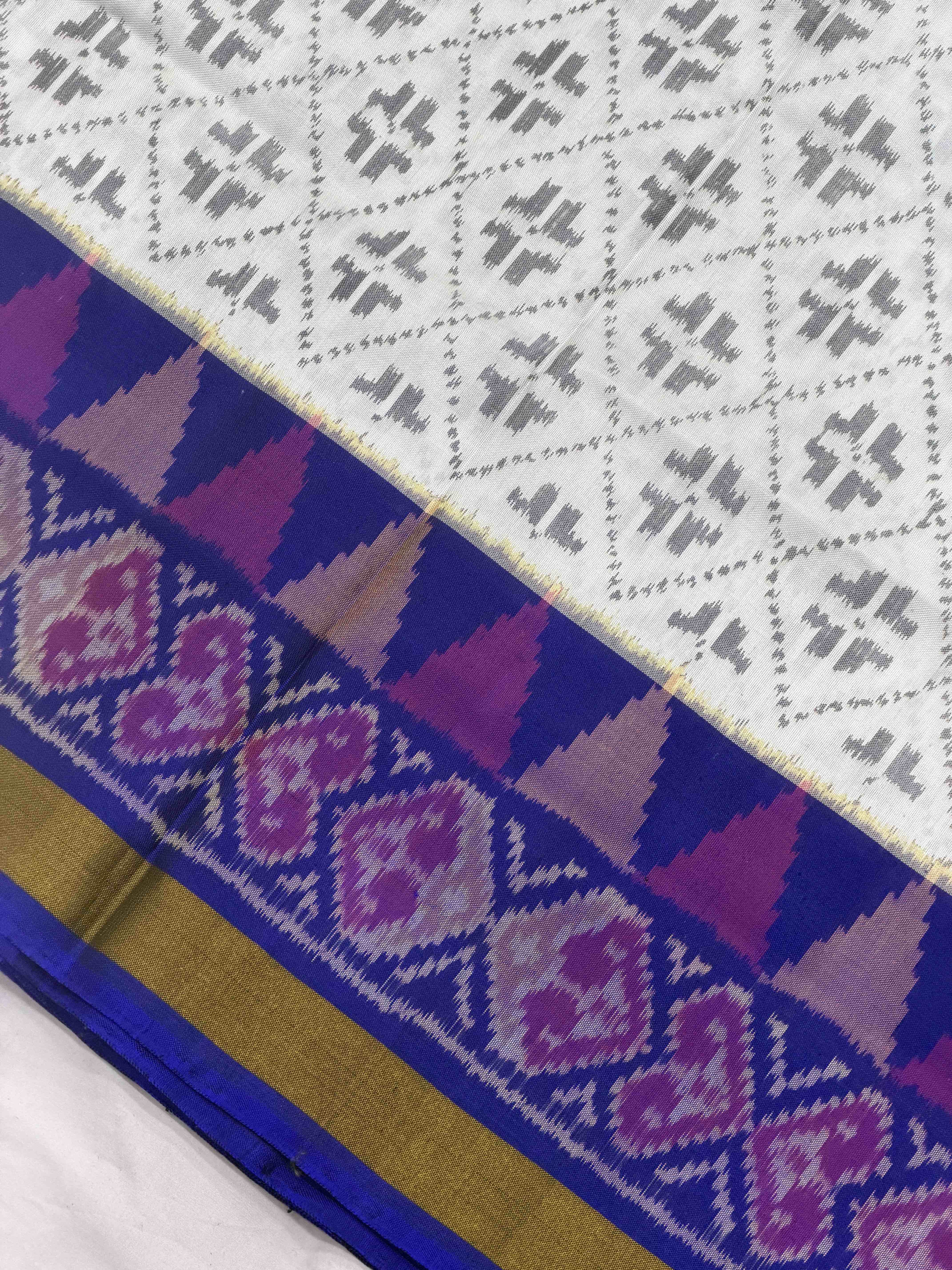 Blue & white diamond chex rajkot Patola Saree