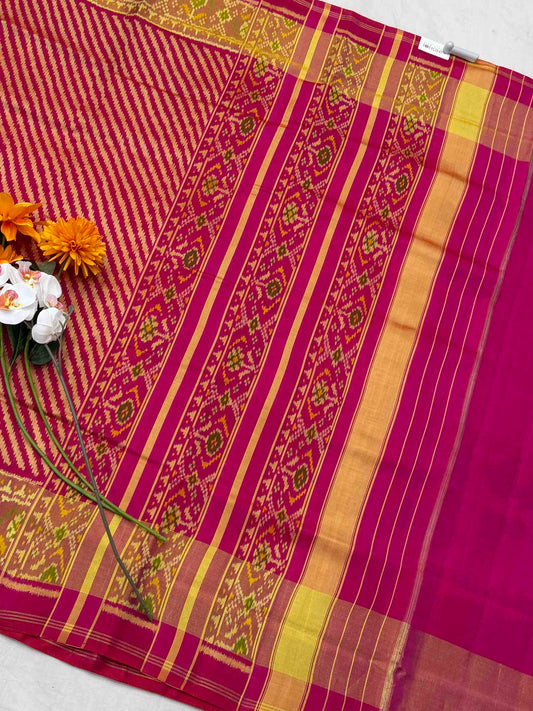 Pink Tissue Border laheriya pattern Rajkot Patola Saree