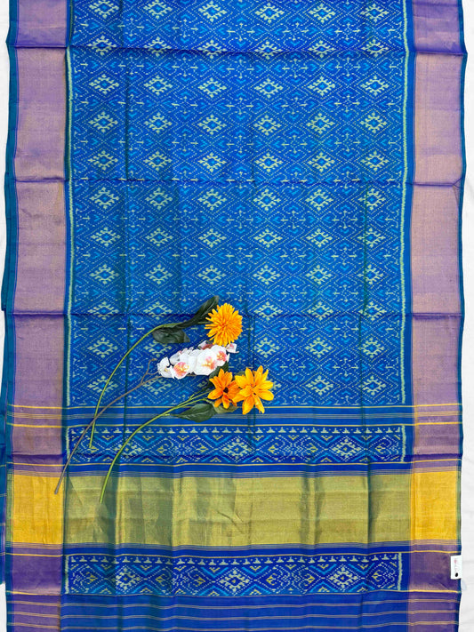 Peacock Blue Broad tissue border Rajkot Patola Saree