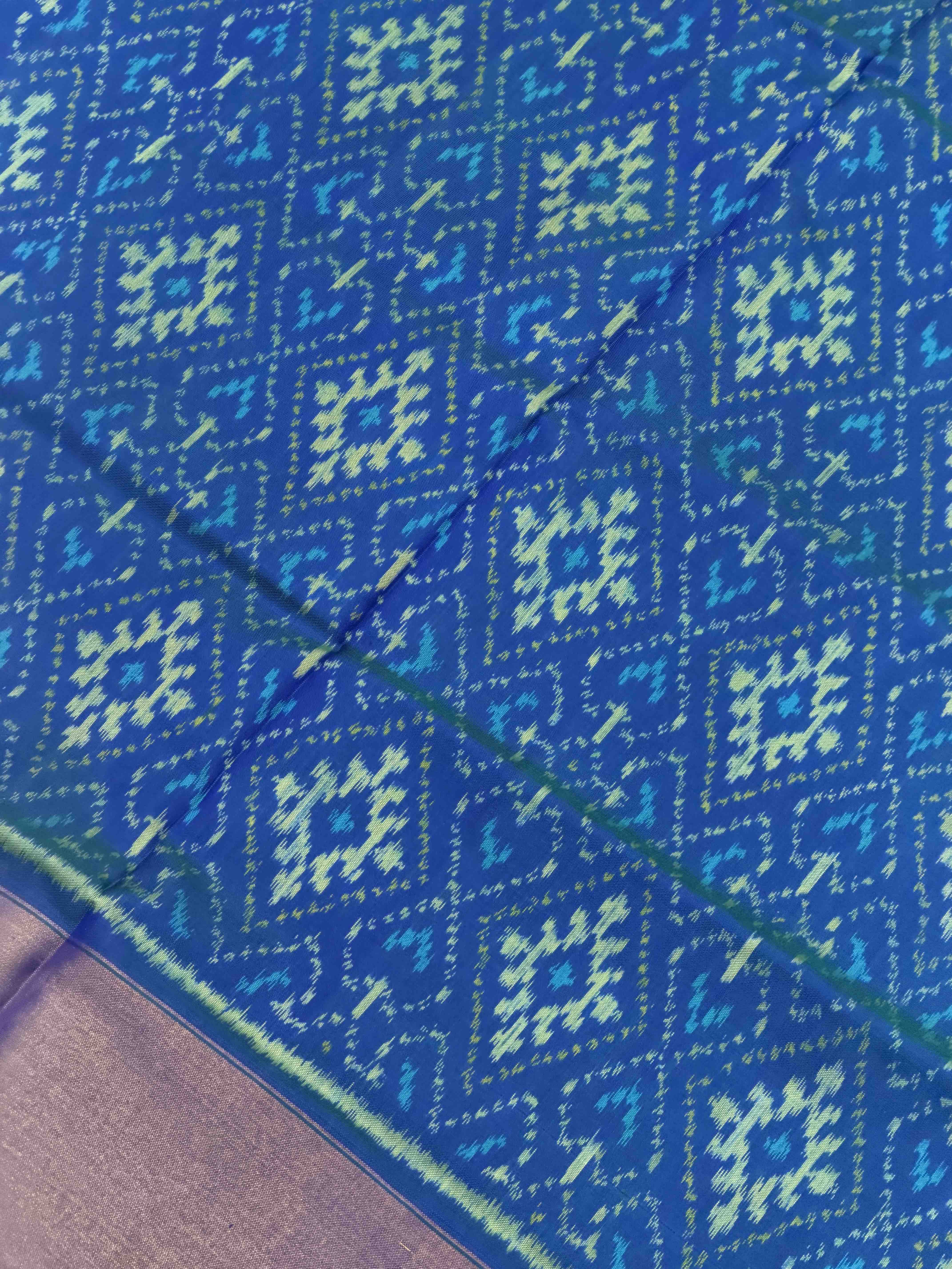 Peacock Blue Broad tissue border Rajkot Patola Saree