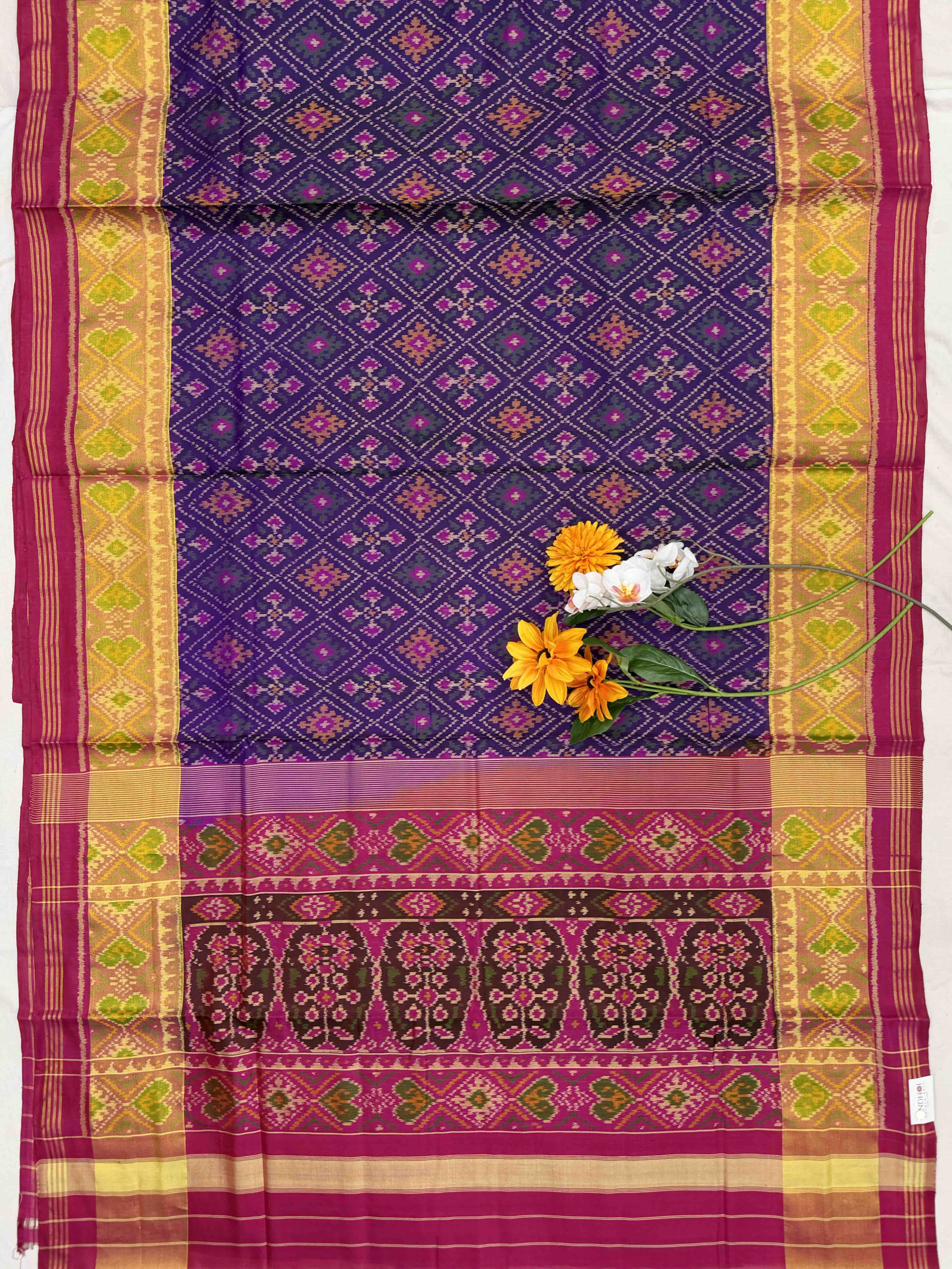 Pink & Purple Panchanda tissue Border Patola Saree