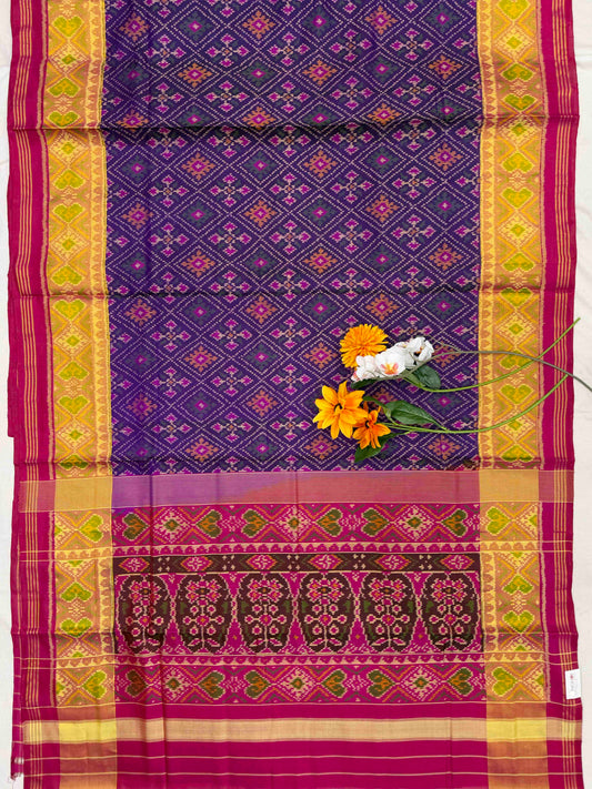 Pink & Purple Panchanda tissue Border Patola Saree
