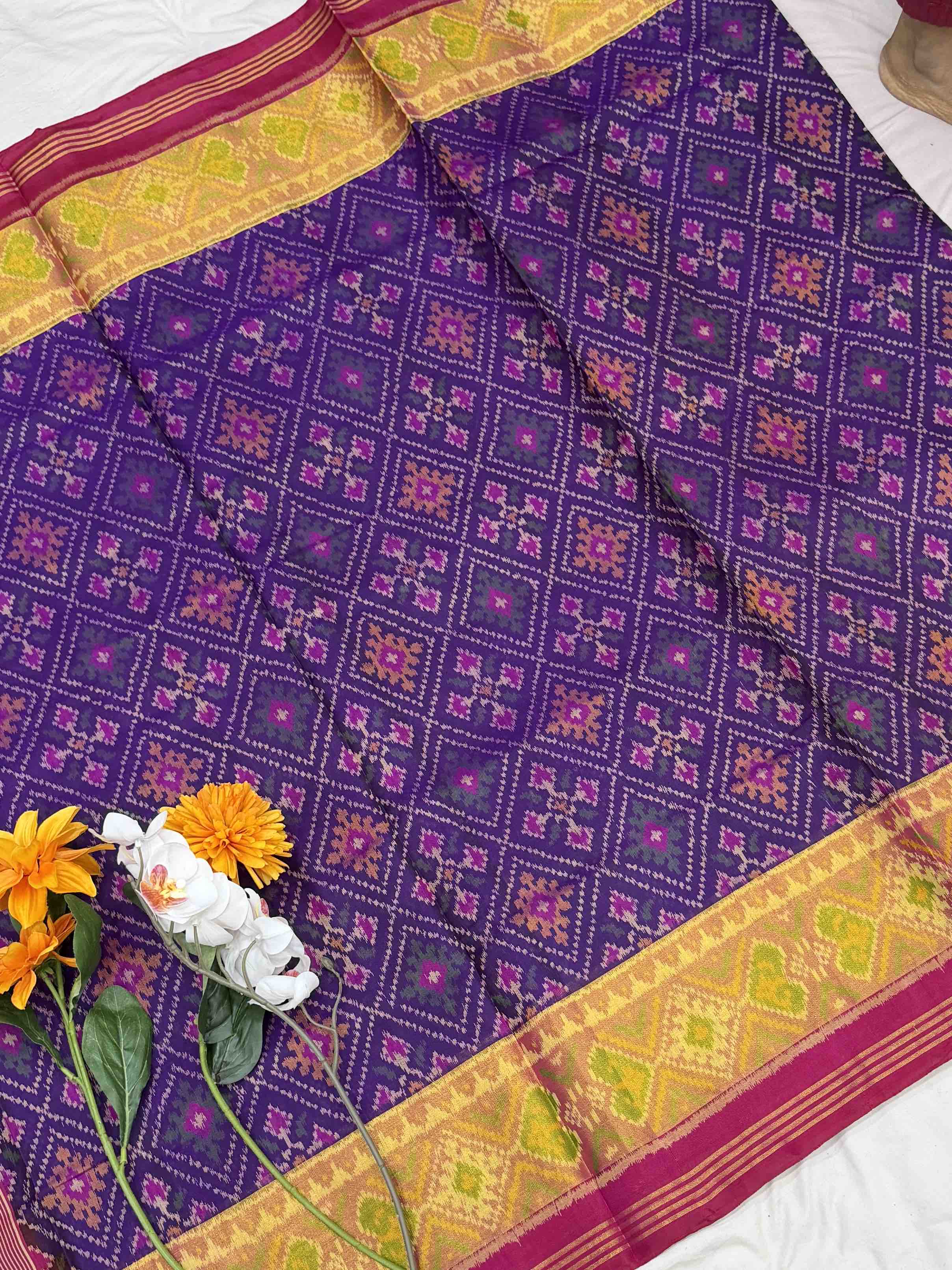 Pink & Purple Panchanda tissue Border Patola Saree