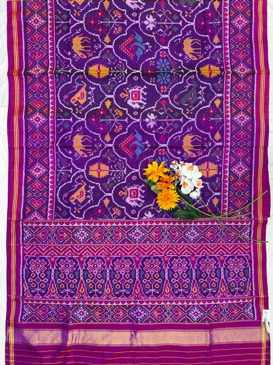 Pink Purple Figures Design Single ikat Patan Patola Saree